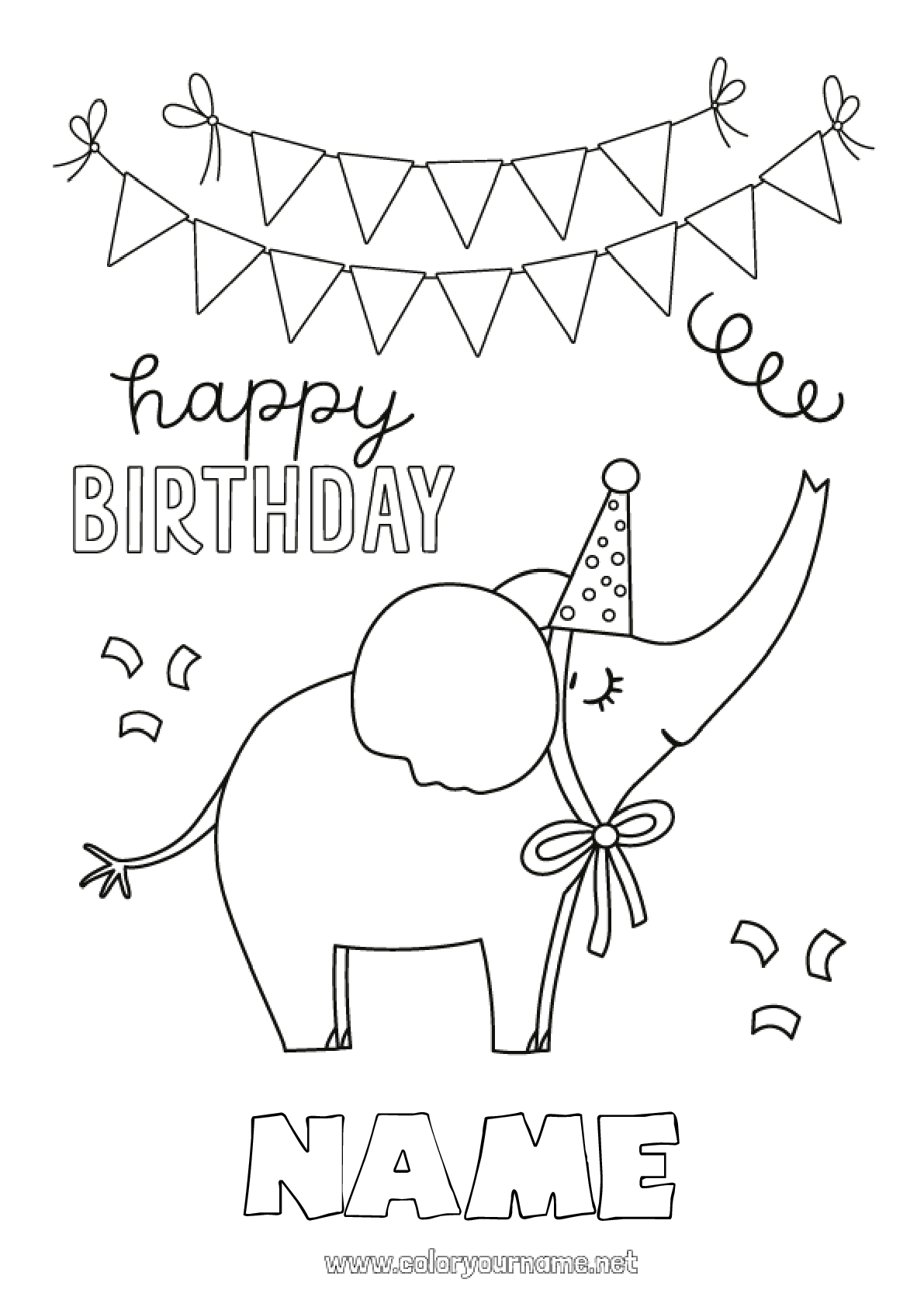 Coloring page No.152 - Birthday Elephant Party