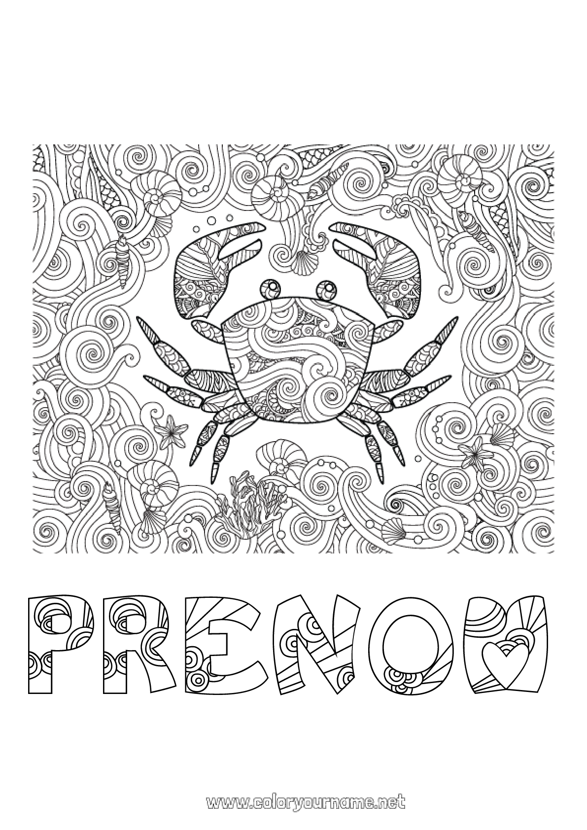 Coloriage à personnaliser Mandala Mer Animal Crabe
