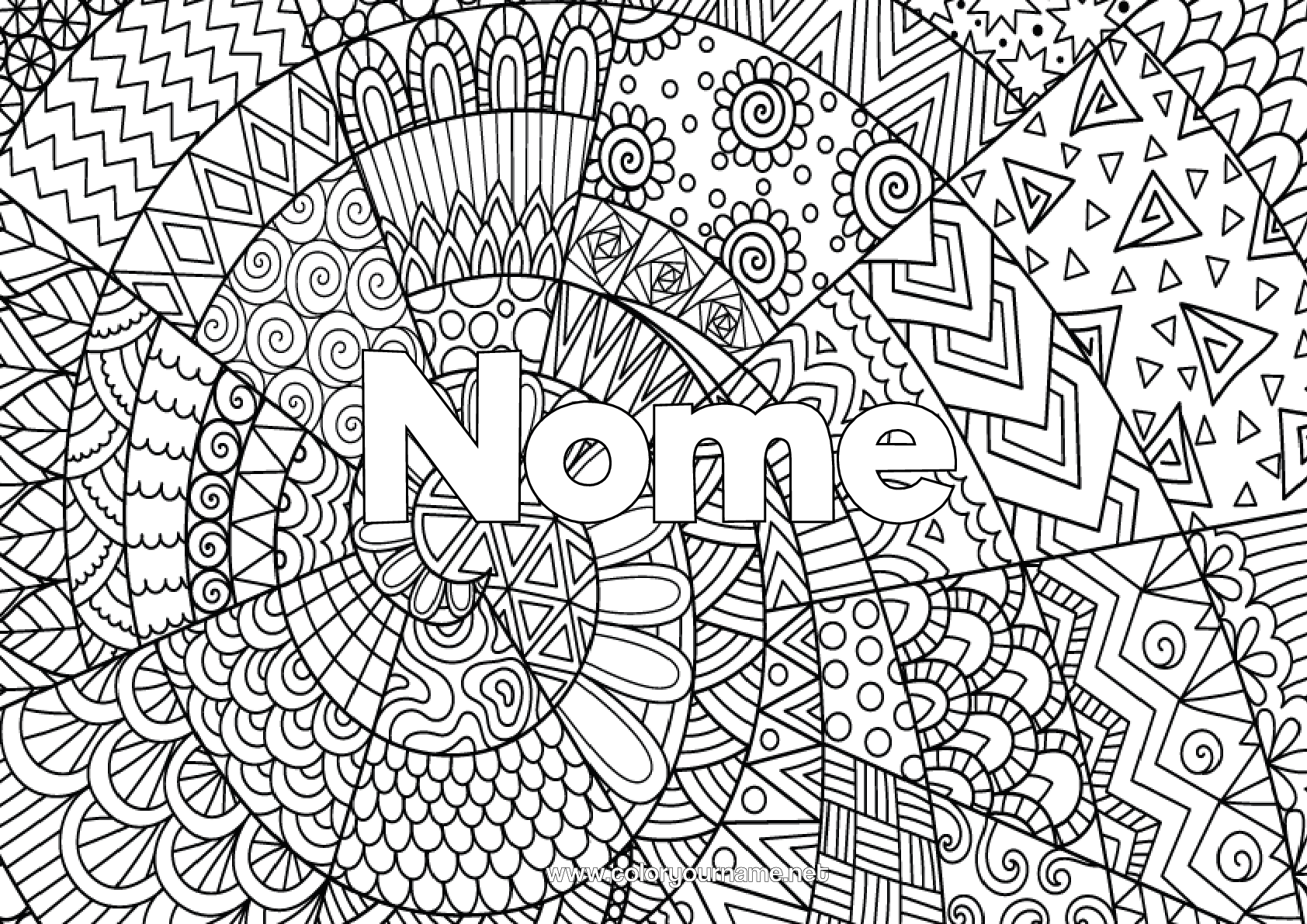 Pagina da colorare da stampare Calmo E Sereno Arte Mandala Nome Decorato Zentangle