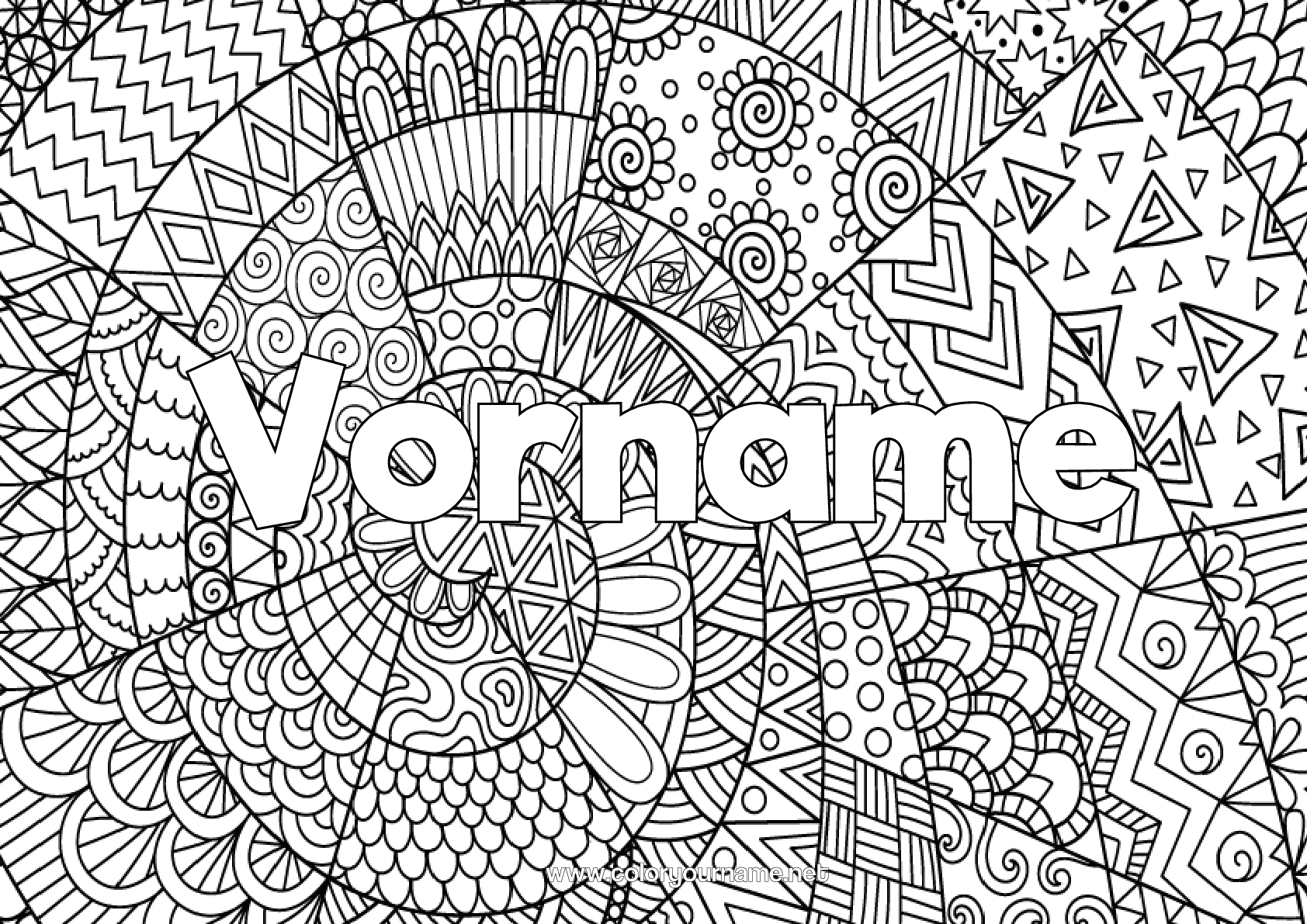 Malvorlage zum Ausdrucken Ruhig Und Gelassen Kunst Mandala Dekorierter Name Zentangle