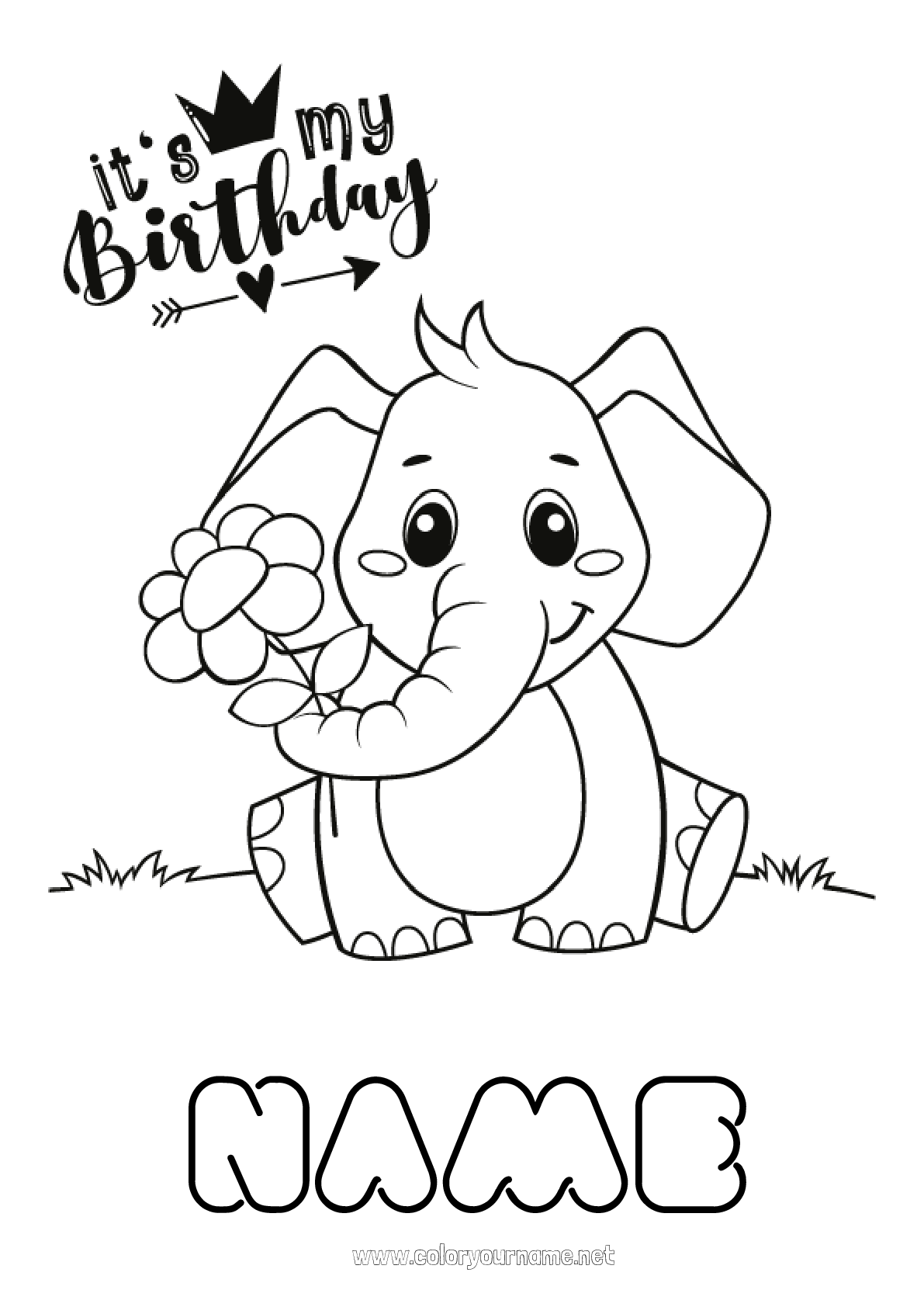 Coloring page No.177 - Cute Birthday Elephant