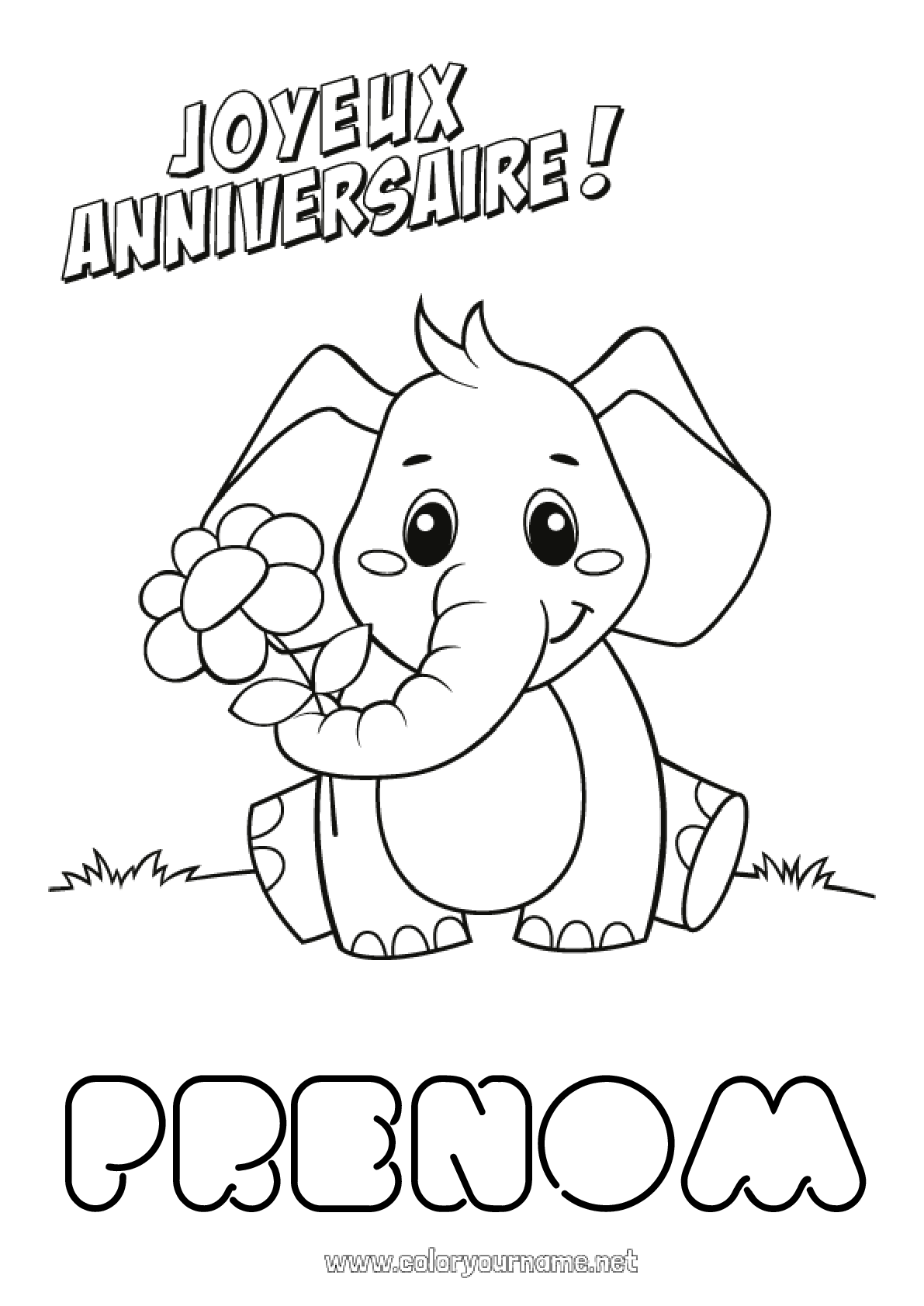 Coloriage Bon Anniversaire Mamie Coloriage n°177 - Mignon Anniversaire élephant