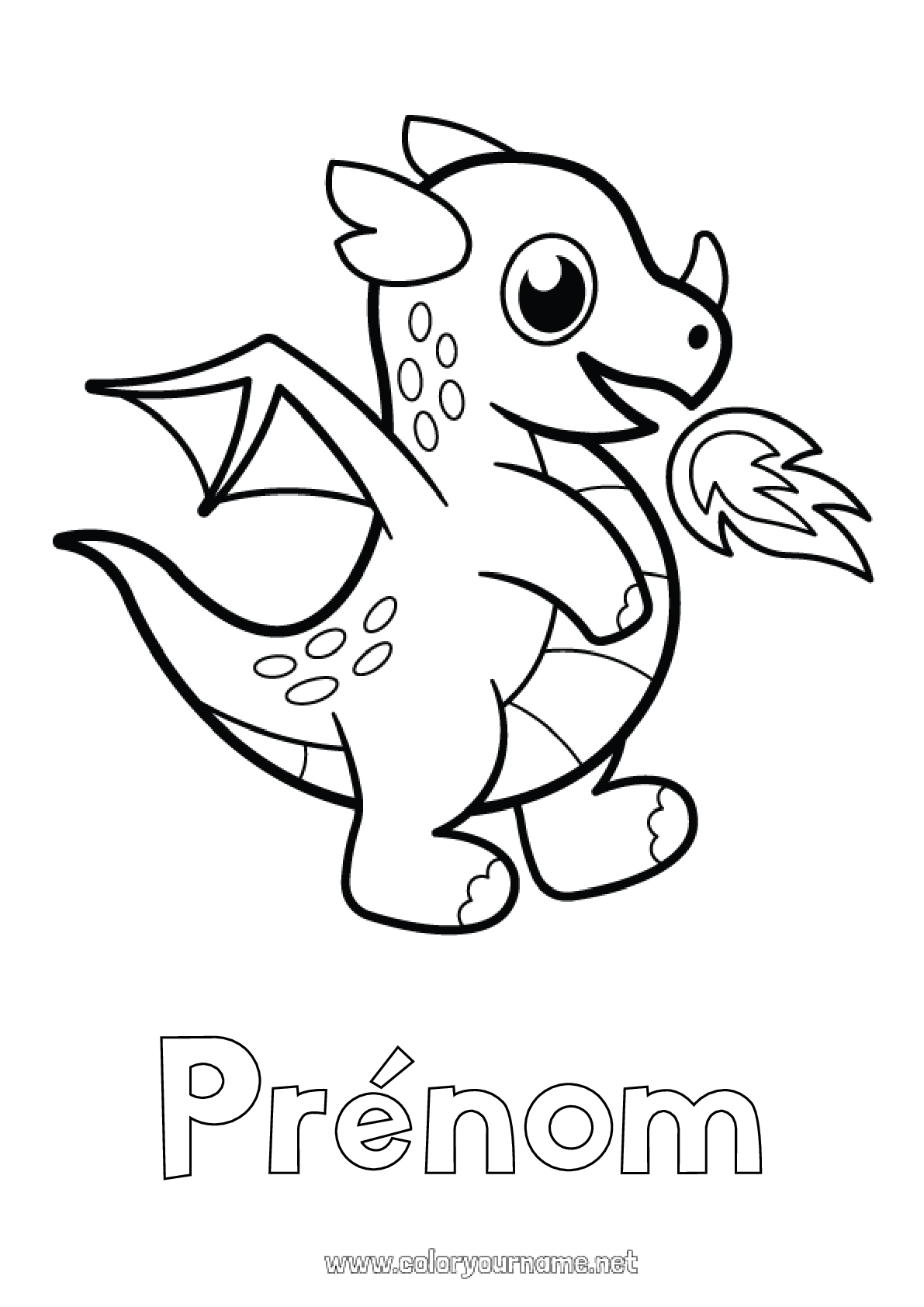Dragon Qui Crache Du Feu Dessin Facile Coloriage n°1801 - Mignon Kawaii Dragon