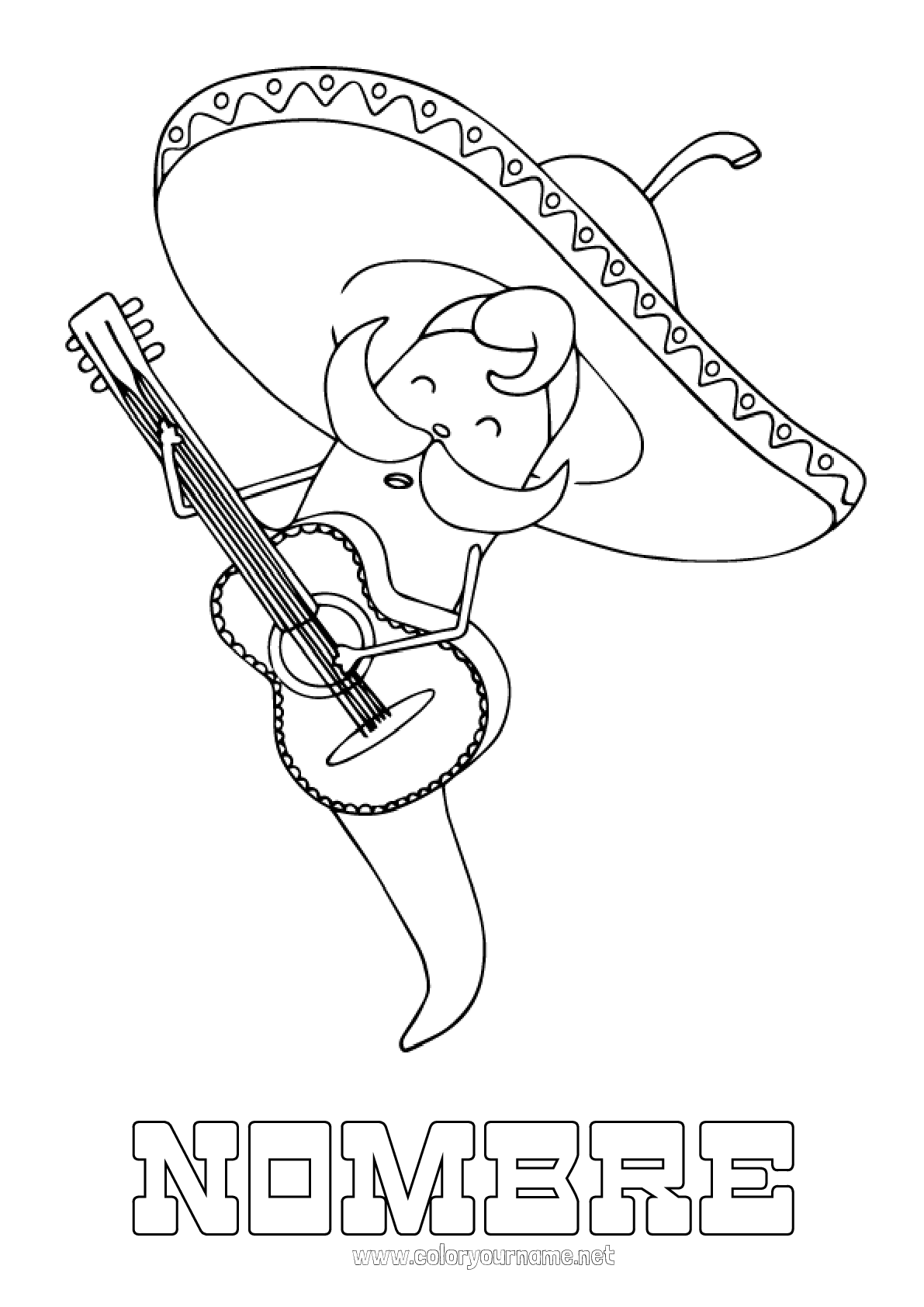 Nº de colorear 1917 - Música Sombrero México