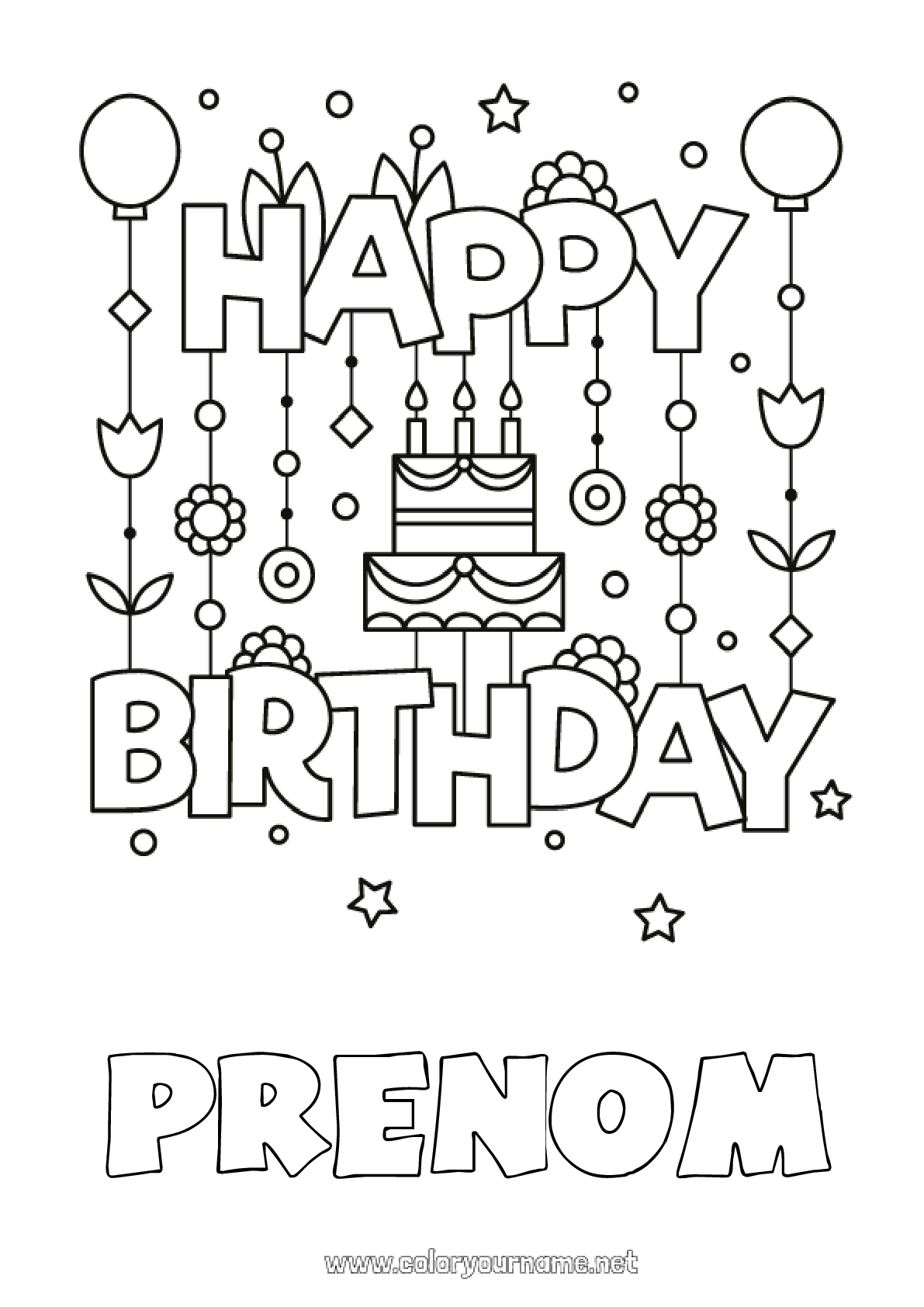 Coloriage Joyeux Anniversaire Avec Prénom Coloriage n°191 - Gâteau Anniversaire