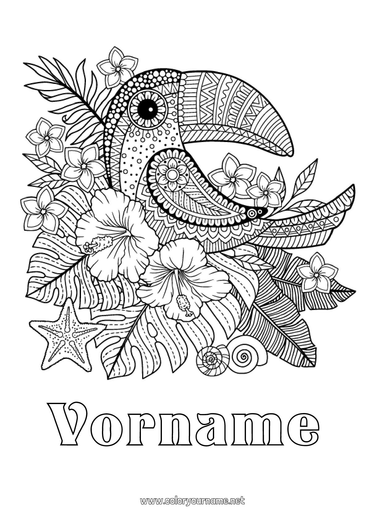 Malvorlage Nr.1948 - Blumen Tier Tukan