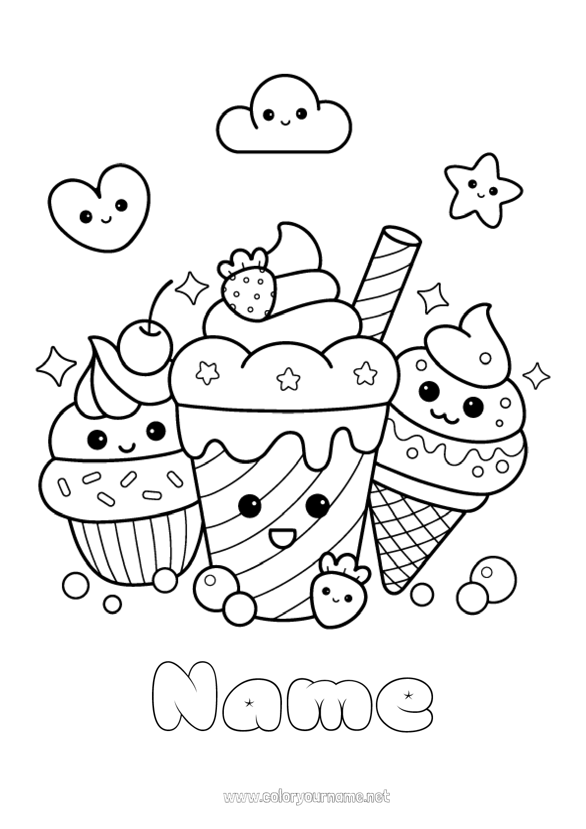 Coloring page No.1951 - Treats Ice cream Cupcake