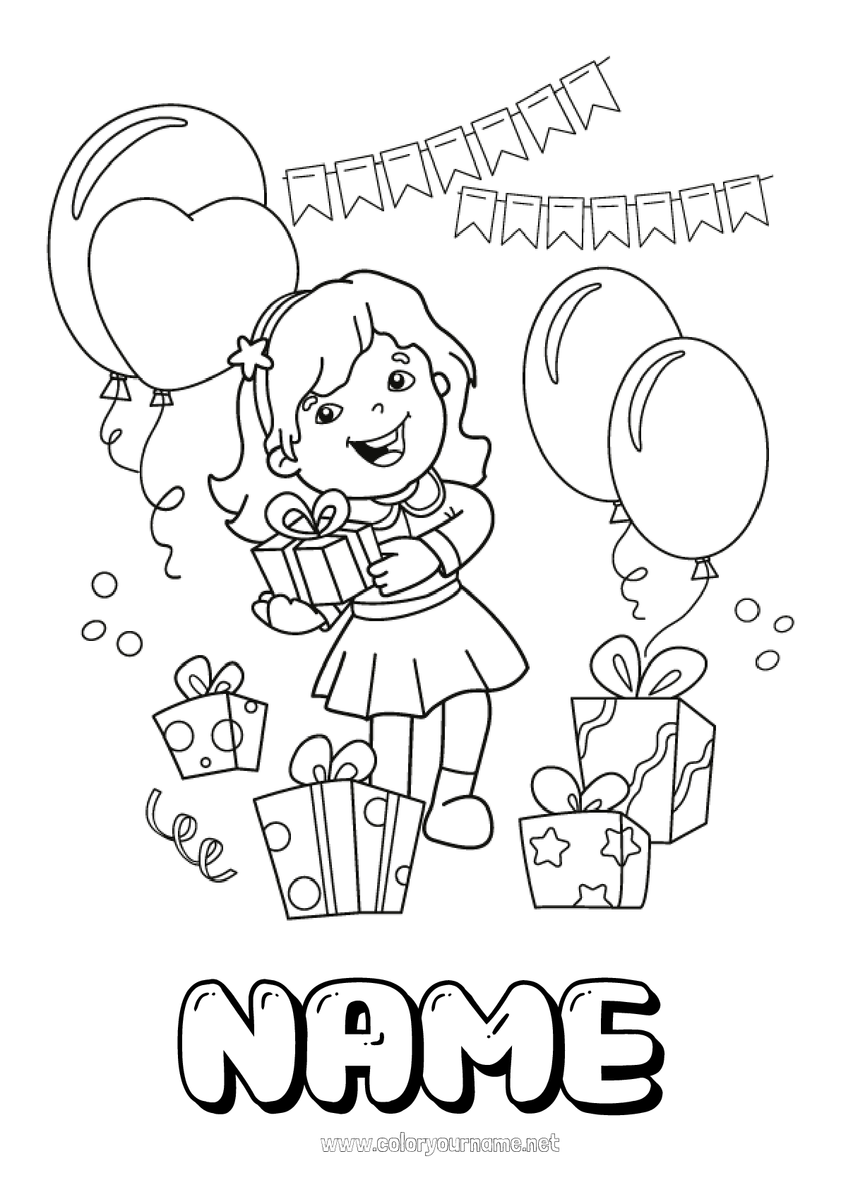 Coloring page No.195 Gifts Birthday Balloons