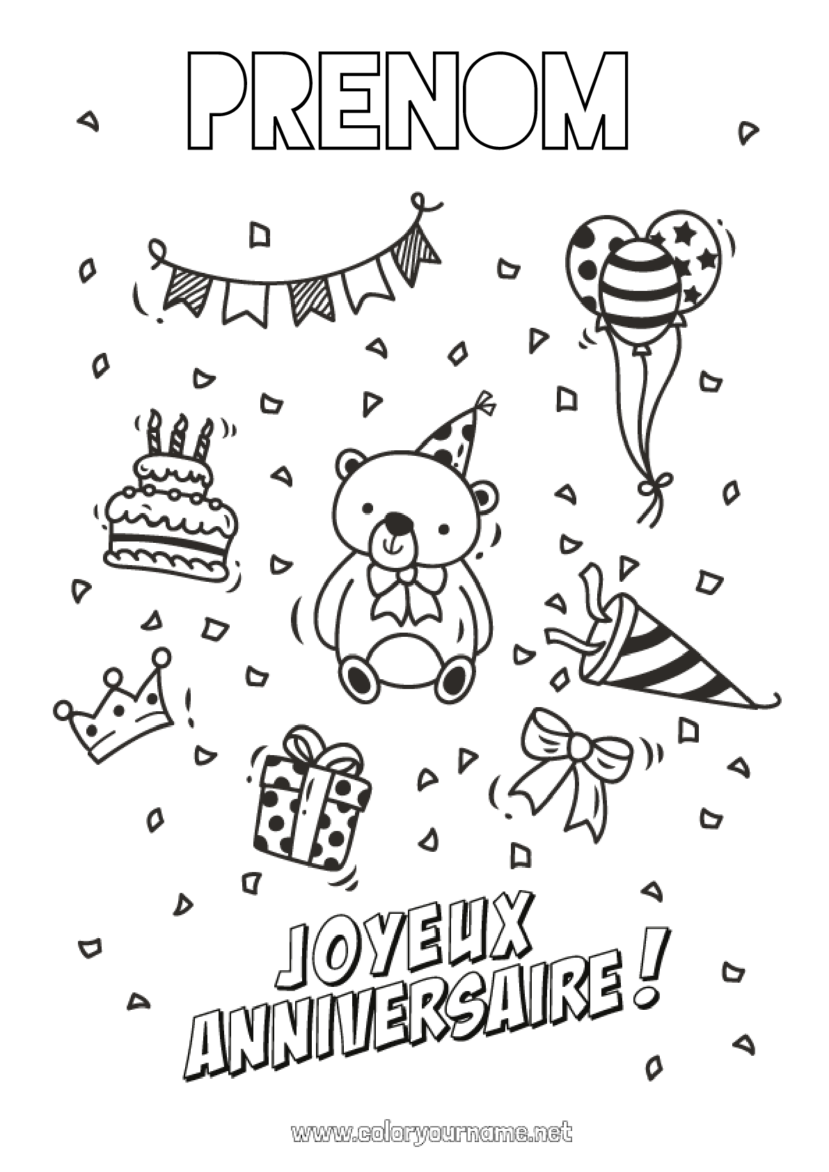 Coloriage Joyeux Anniversaire Avec Prénom Coloriage n°200 - Ours Gâteau Cadeaux