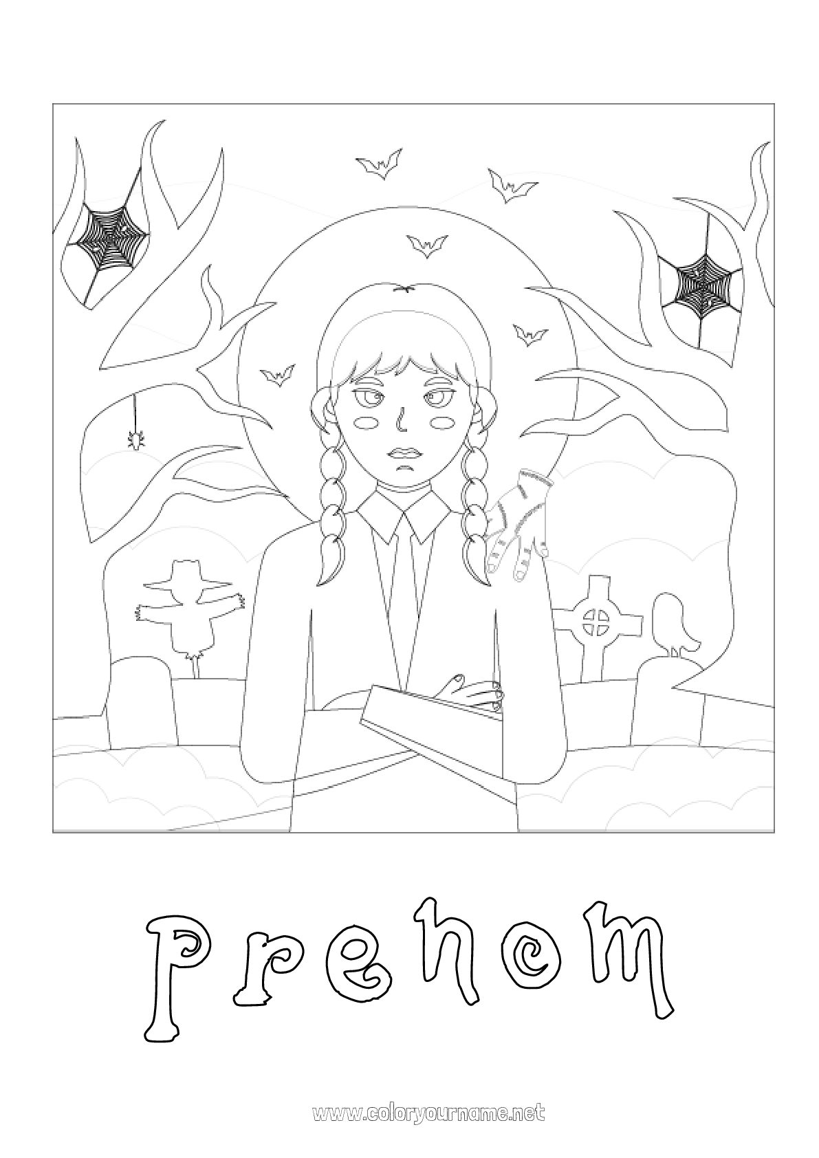 Coloriage Famille Addams Mercredi Coloriage n°2022 - Cimetière Halloween Fille