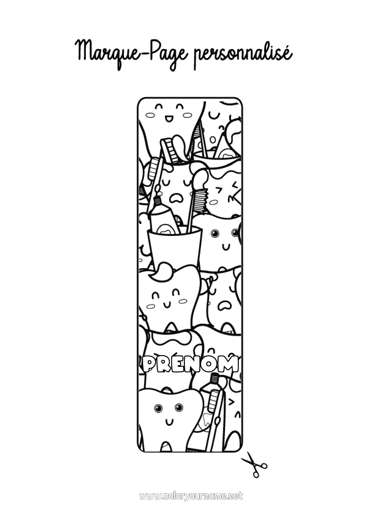 Coloriage Prénom Personnalisé à Imprimer Coloriage n°2034 - Activités enfants Dent de lait Marque page