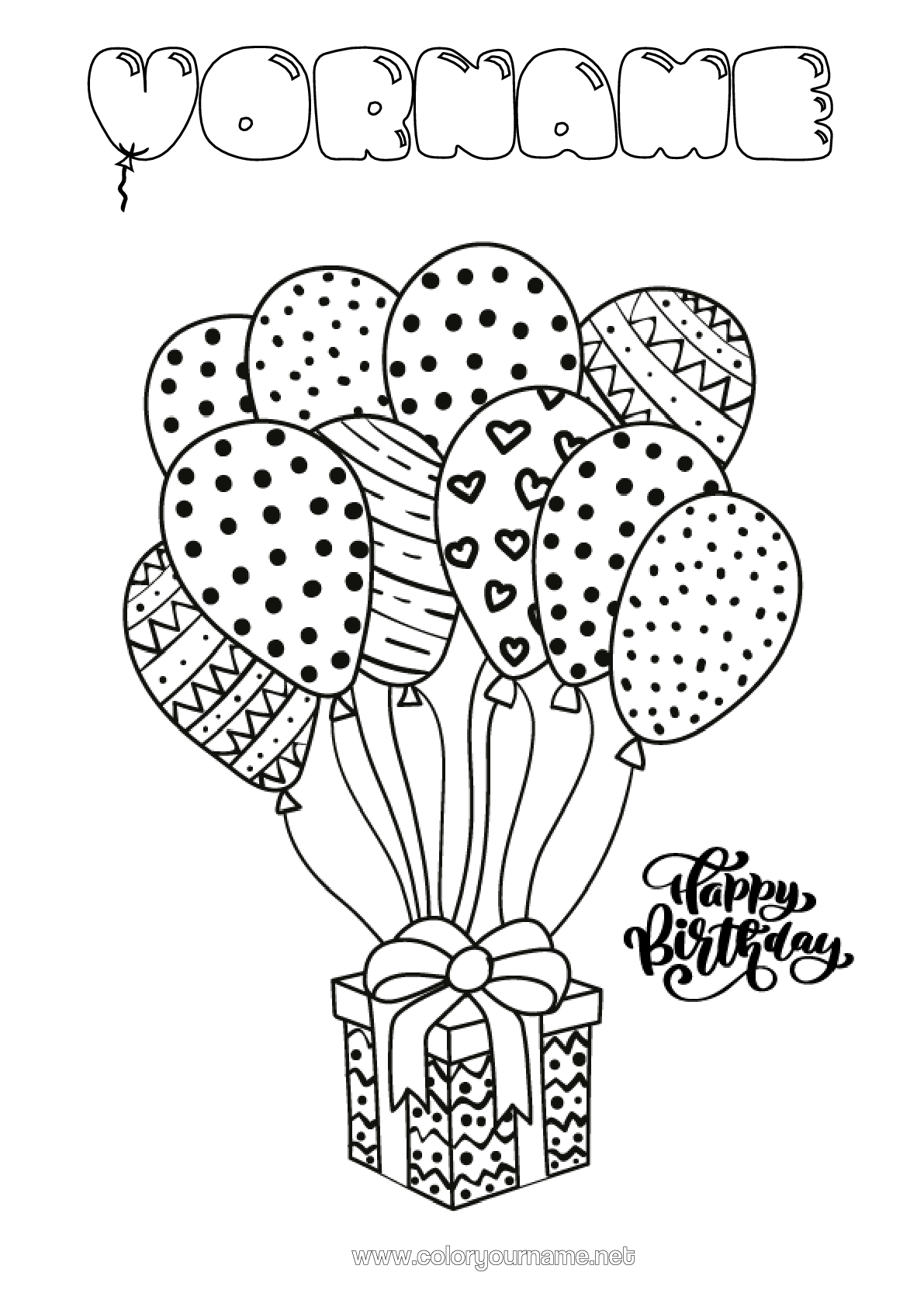  Malvorlage Nr.203 - Geschenke Geburtstag Luftballons Illustration 