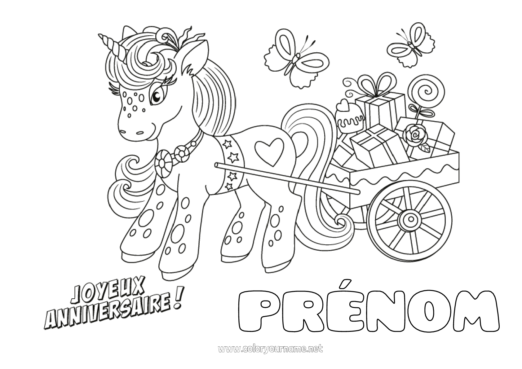 Coloriage n°206 - Cadeaux Anniversaire Licorne