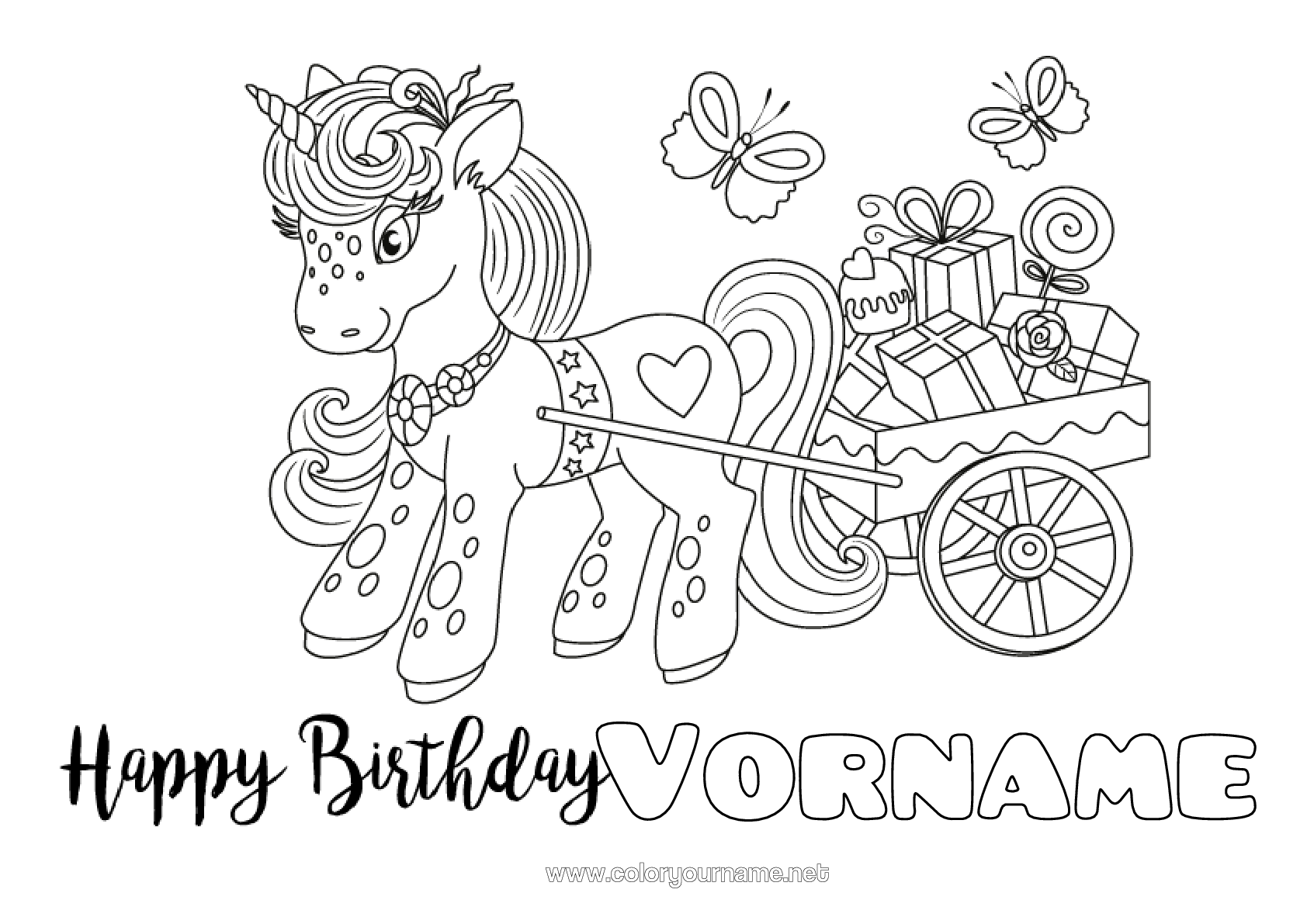Malvorlage Nr.206 - Geschenke Geburtstag Einhorn