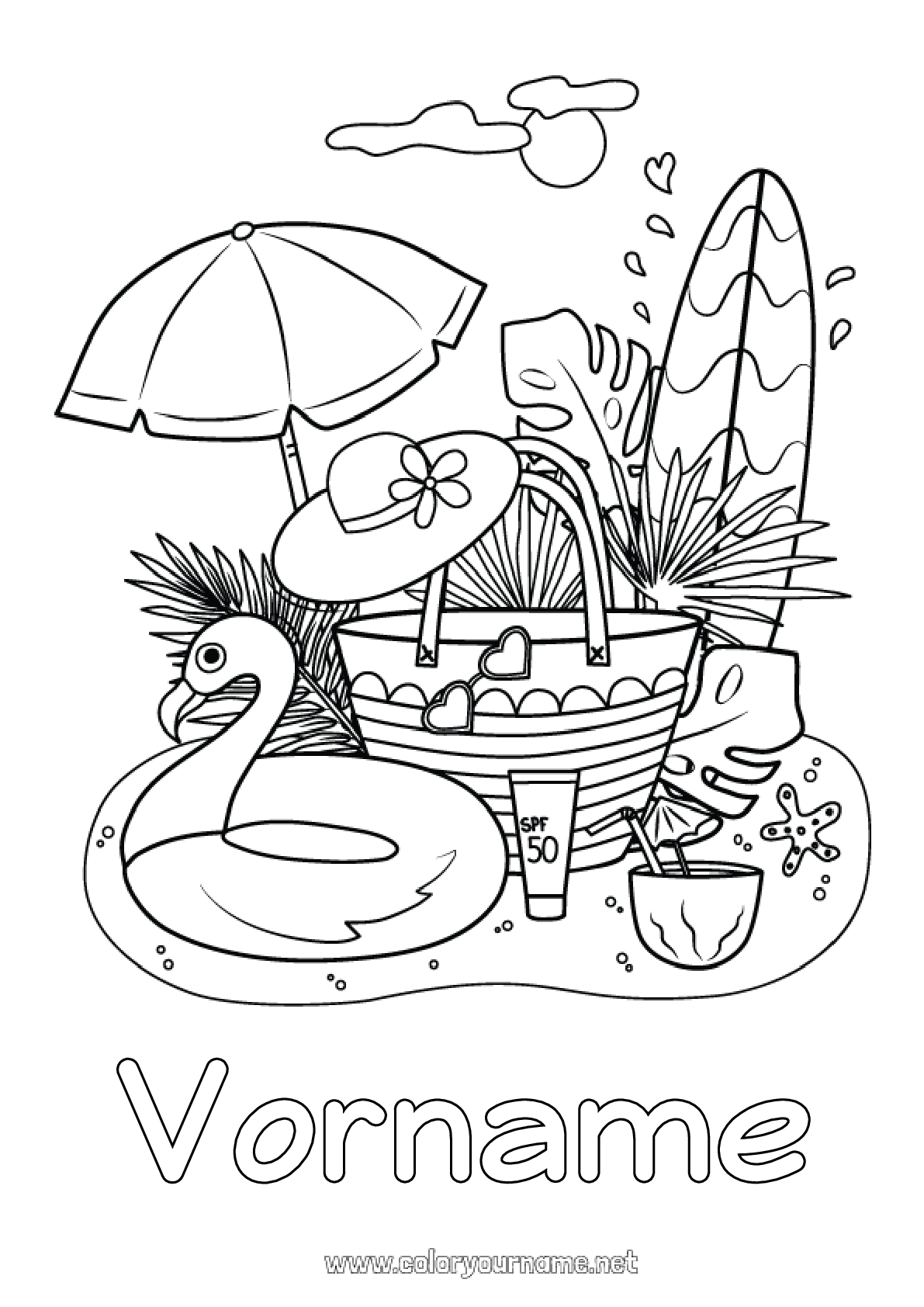  Malvorlage Nr.2312 - Sommer Strand Hut Motiv 