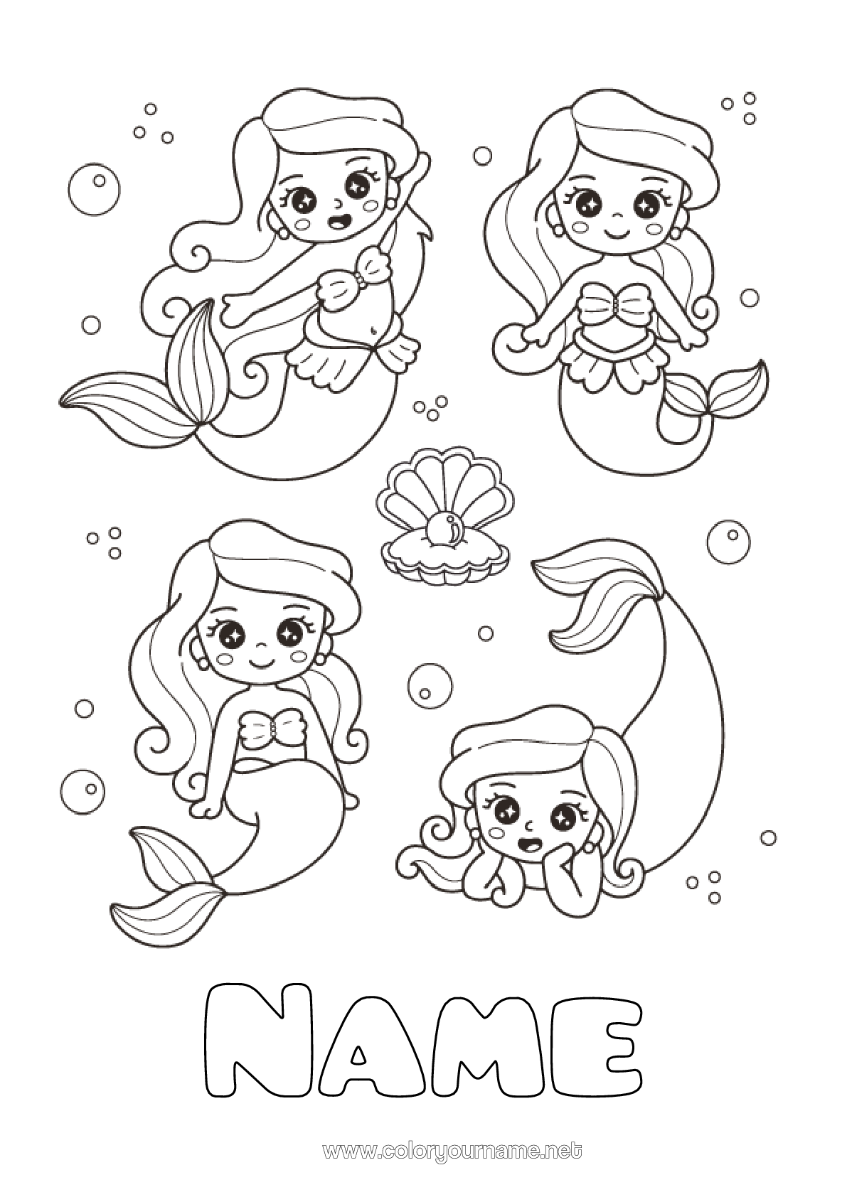 Coloring page No.2406 - Kawaii Mermaid Sea Shell