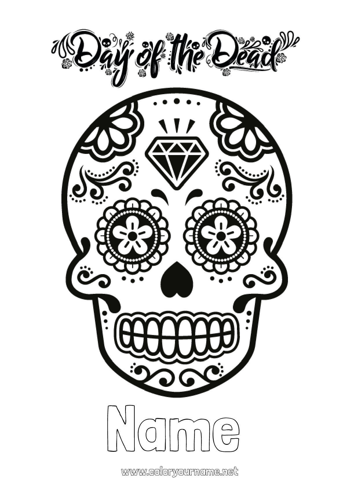 Coloring page No.241 - Skull Día de los Muertos