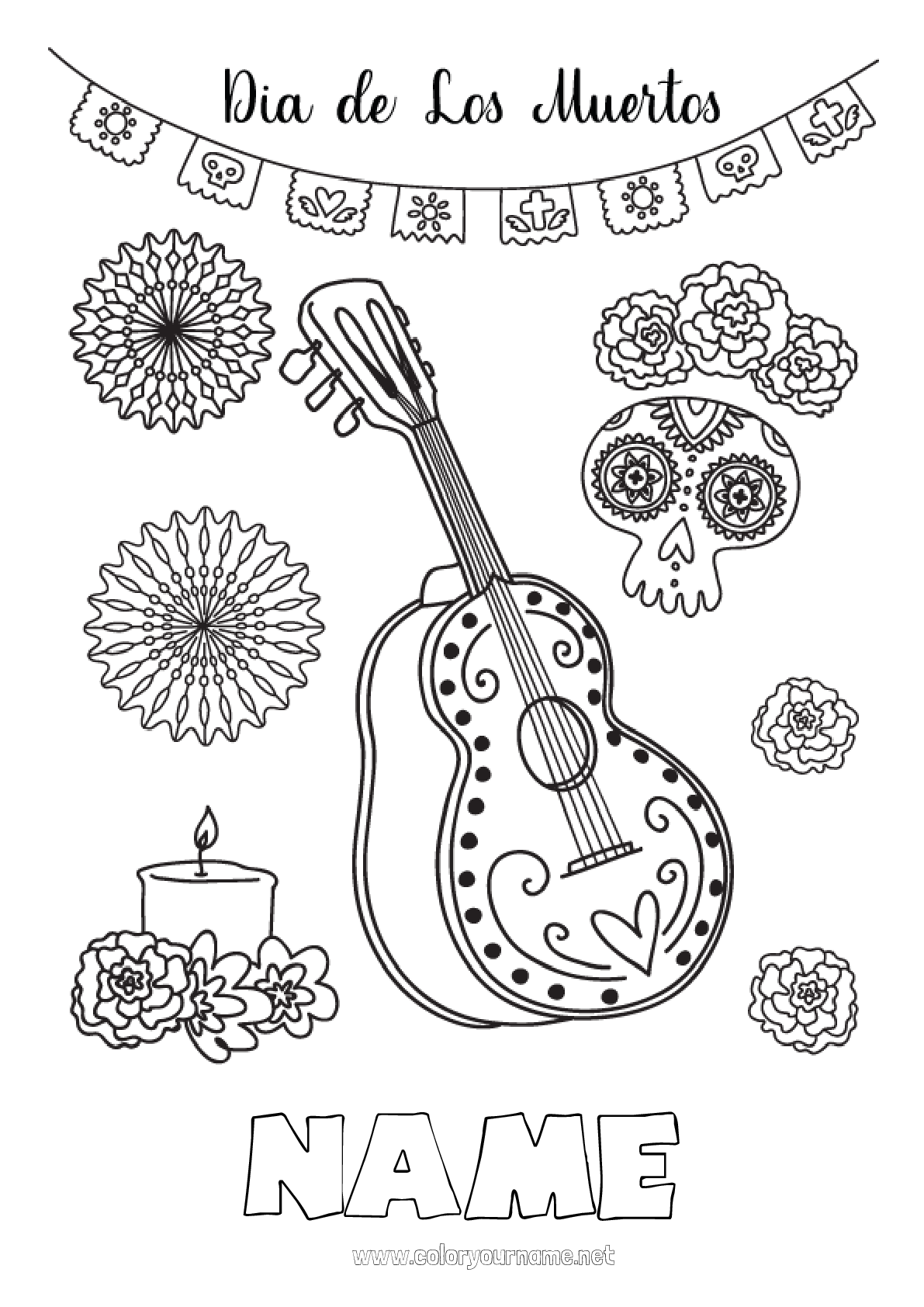 Coloring page No.244 - Skull Día de los Muertos