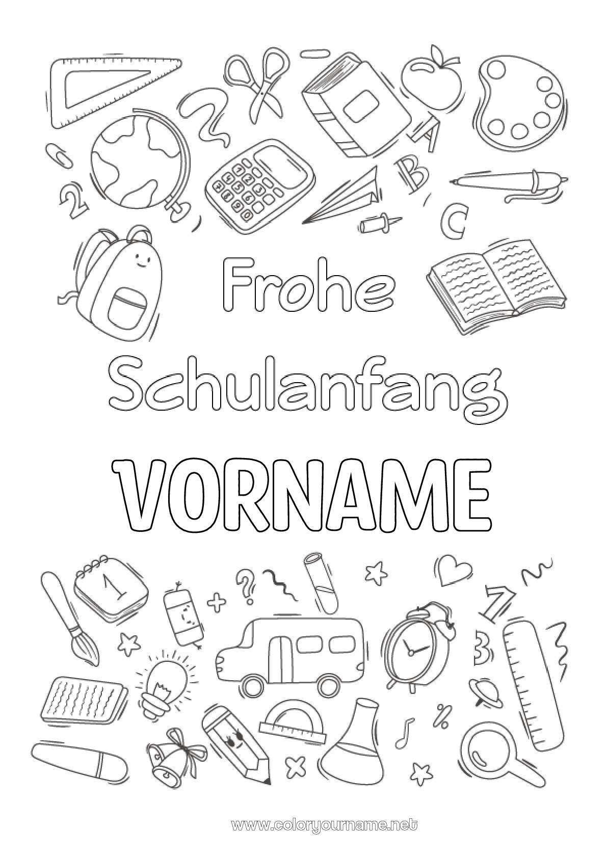 Malvorlage Nr.2472 - Symbole Bleistift Schultasche