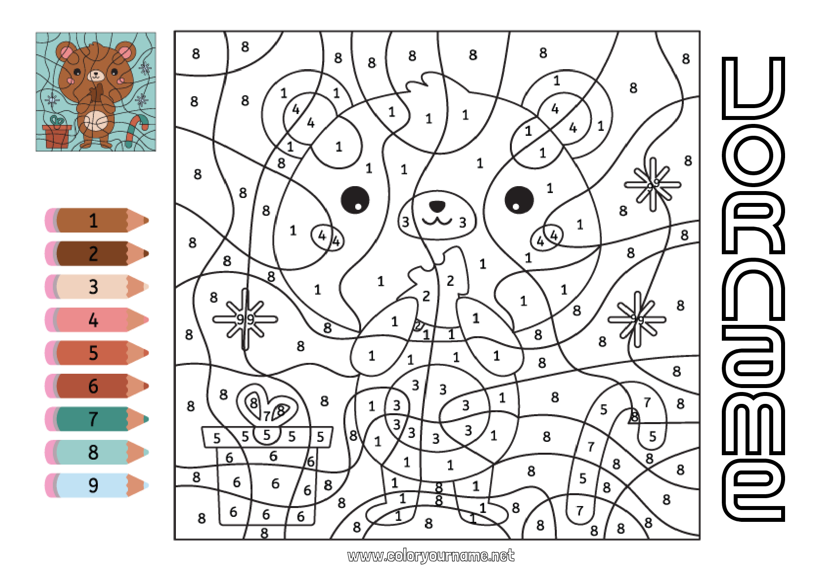 Malvorlage Nr.2477 - Bär Winter Zahl