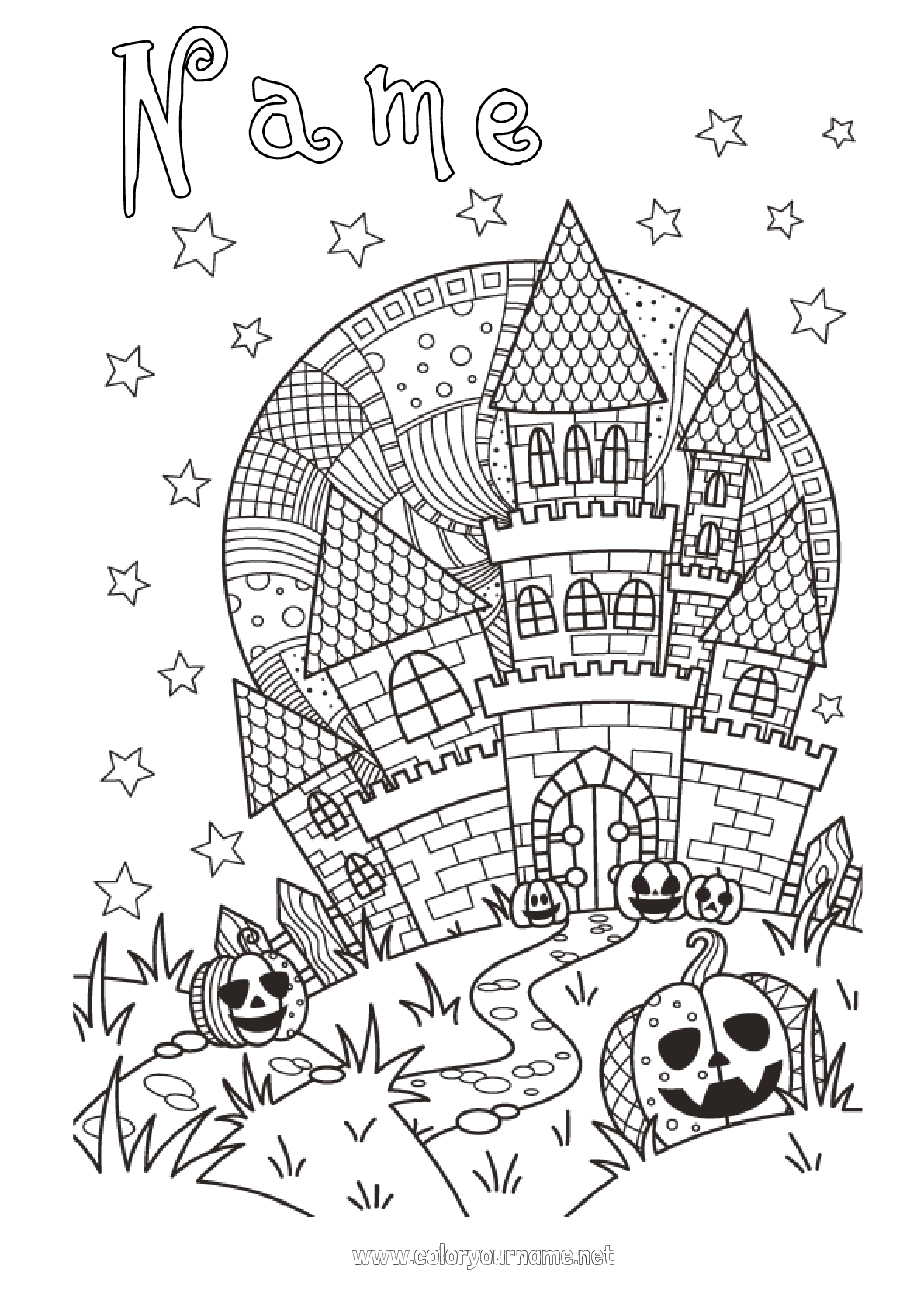 Coloring page No.24 Pumpkin Castle Halloween