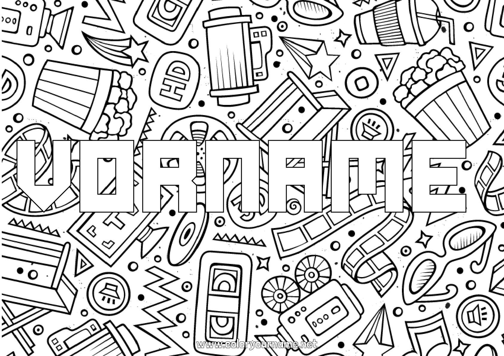 Malvorlage Nr.2532 - Dekorierter Name Kino Popcorn