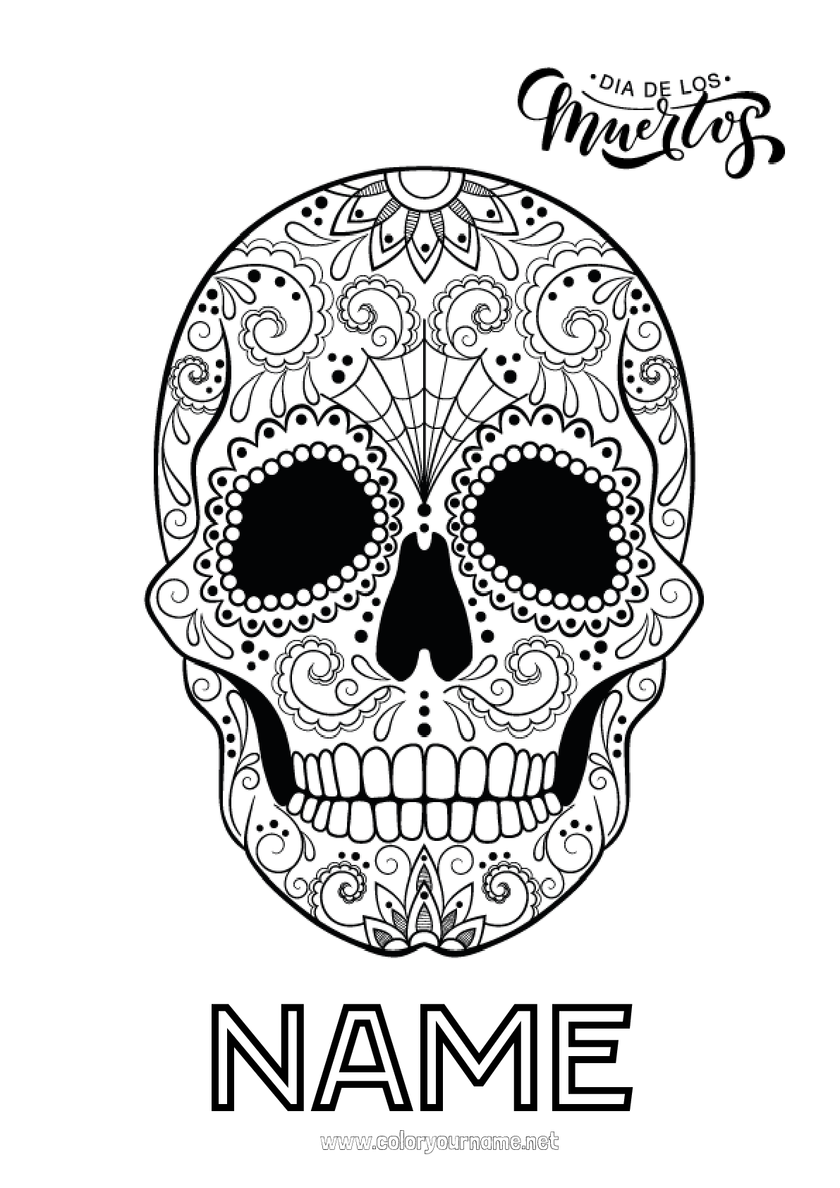 Coloring page No.254 - Skull Día de los Muertos
