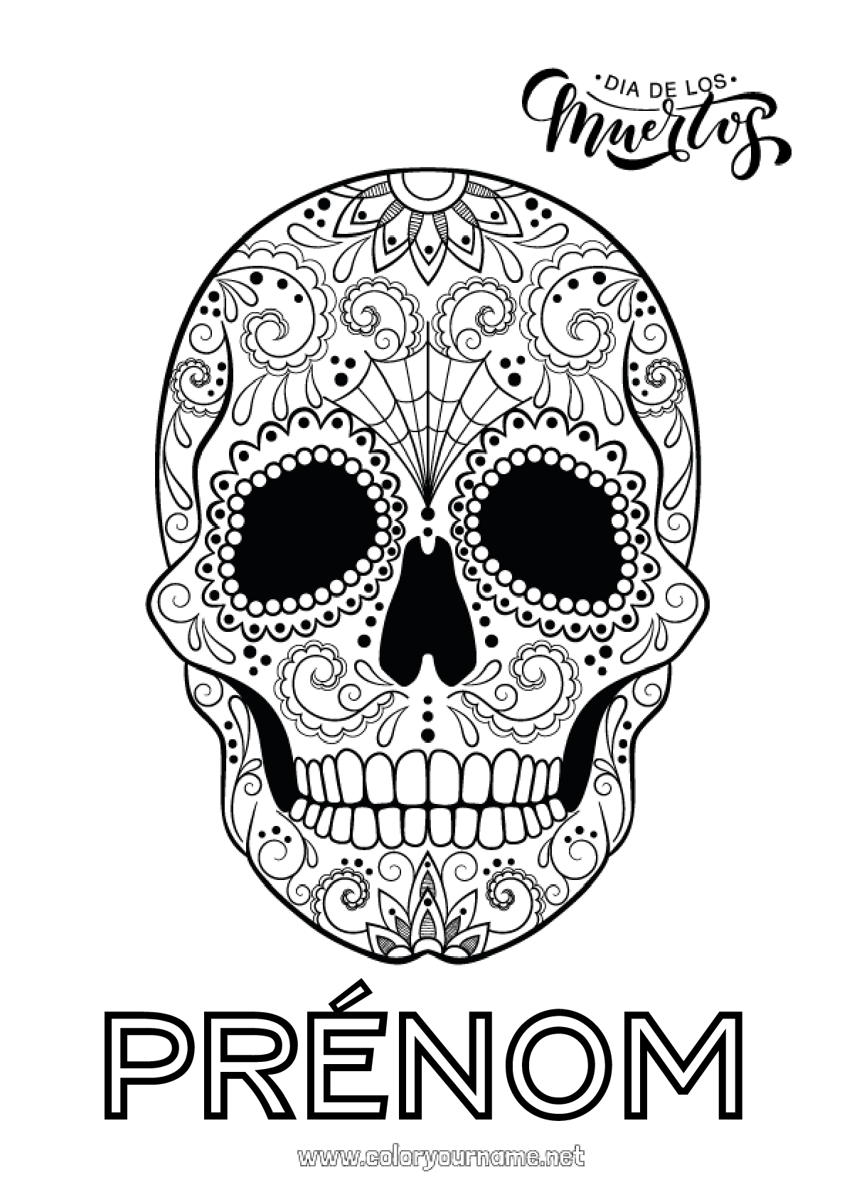 Tête De Mort Mexicaine à Imprimer Coloriage n°254 - Crâne Día de los Muertos