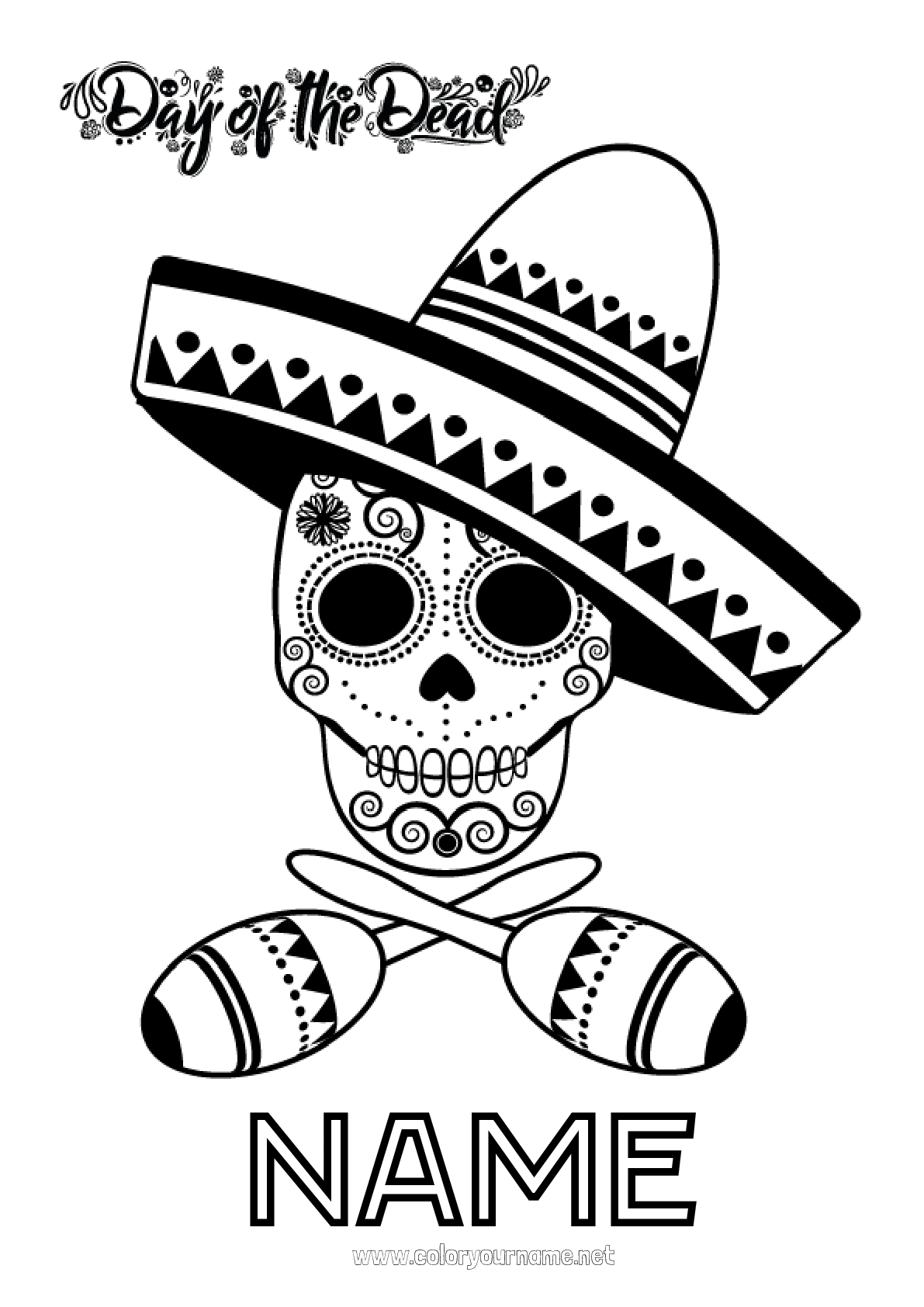 Coloring page No.255 - Skull Día de los Muertos
