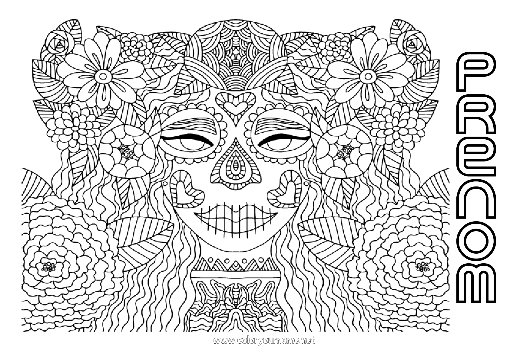 Coloriage n°253 - Squelette Crâne Día de los Muertos