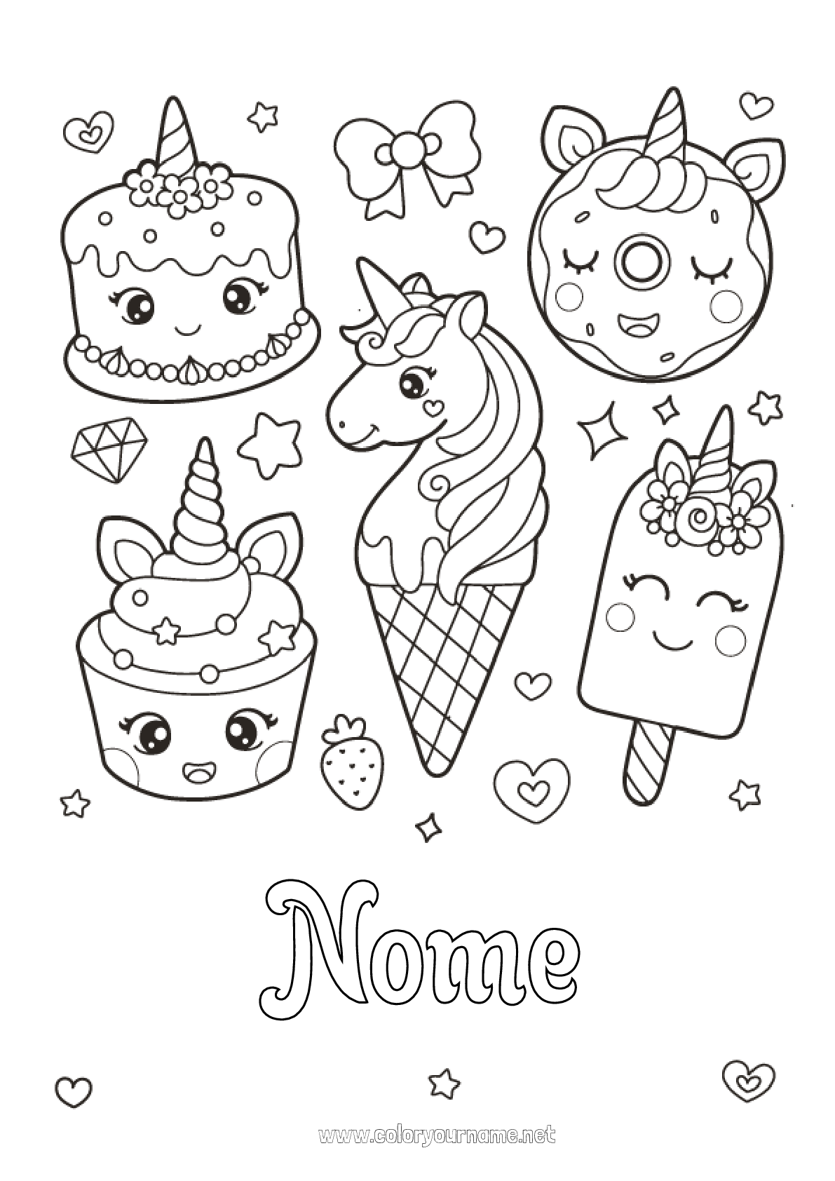 Desenhos Kawaii de Comidas para Colorir Donuts e Sorvete