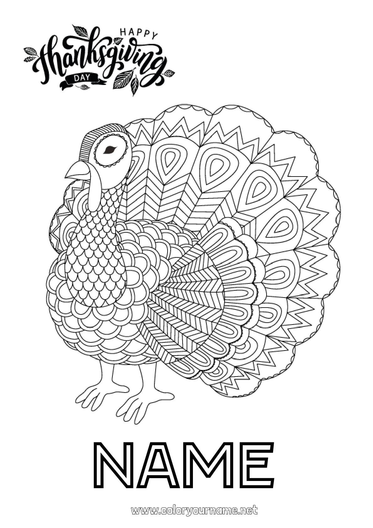 Coloring page No.269 Thanksgiving Turkey Mandala