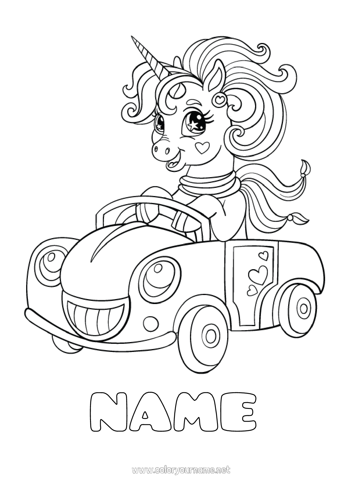 Coloring page No.2746 - Heart Unicorn Vehicles