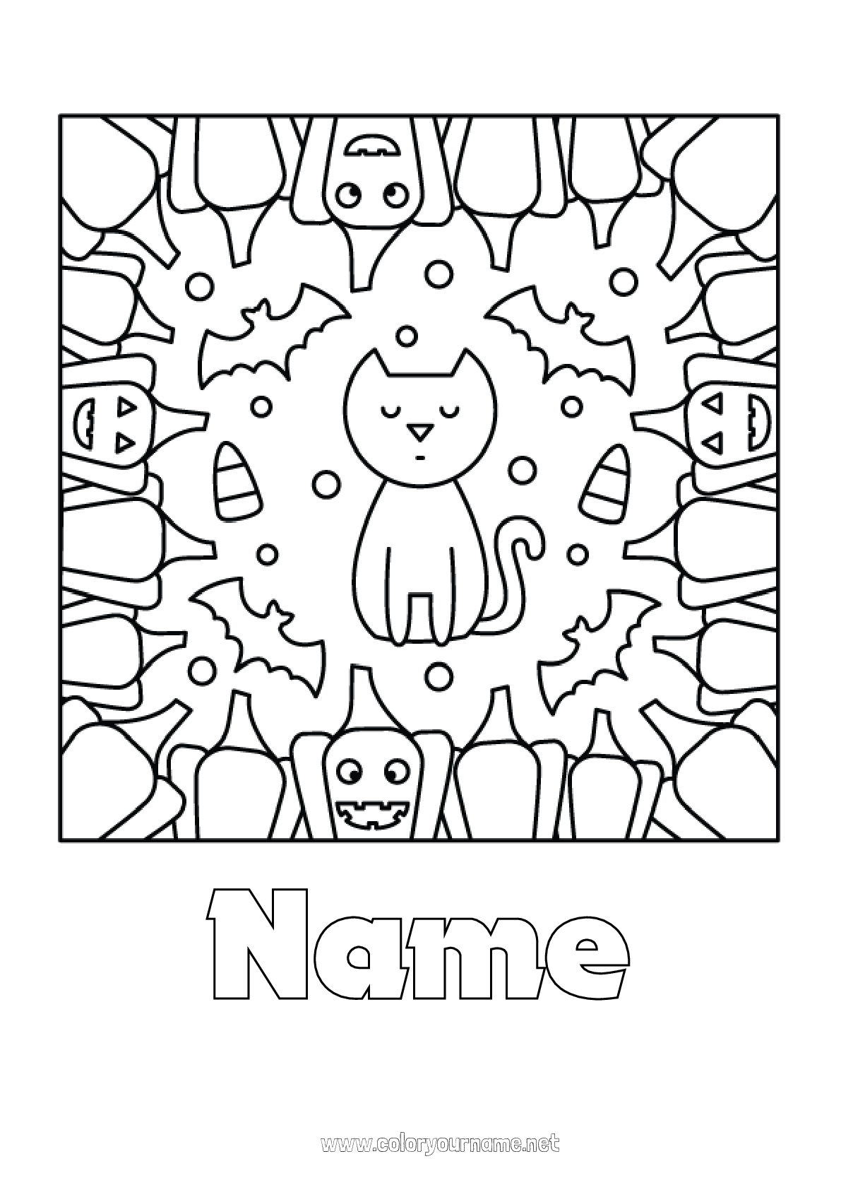 Coloring page No.2764 - Bat Pumpkin Black cat