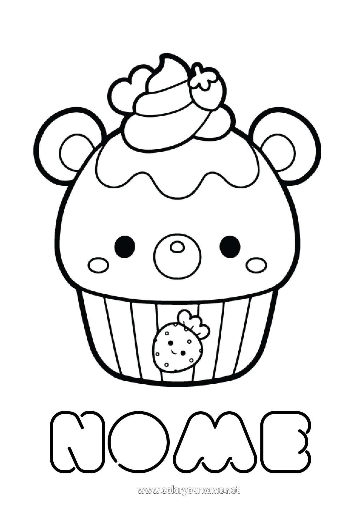 Desenho de Cupcake kawaii com morango para Colorir - Colorir.com