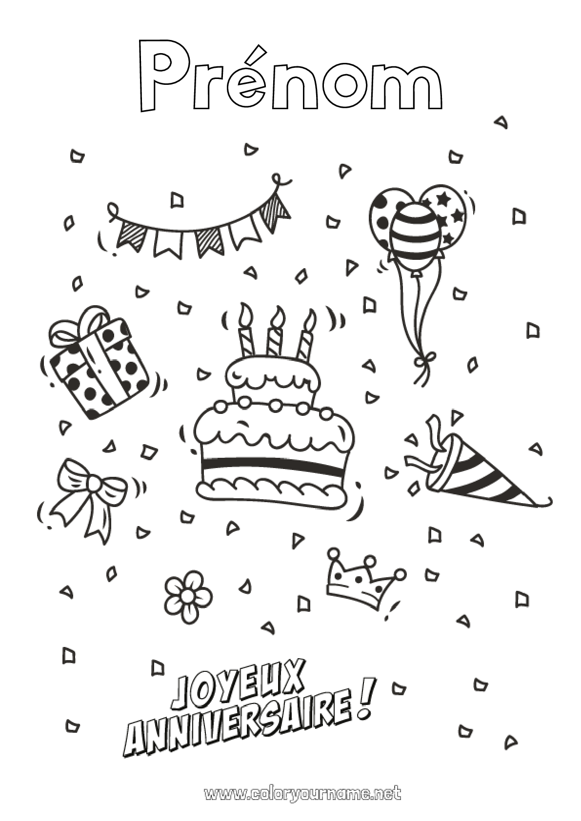 Coloriage Joyeux Anniversaire Avec Prénom Coloriage n°282 - Gâteau Cadeaux Anniversaire