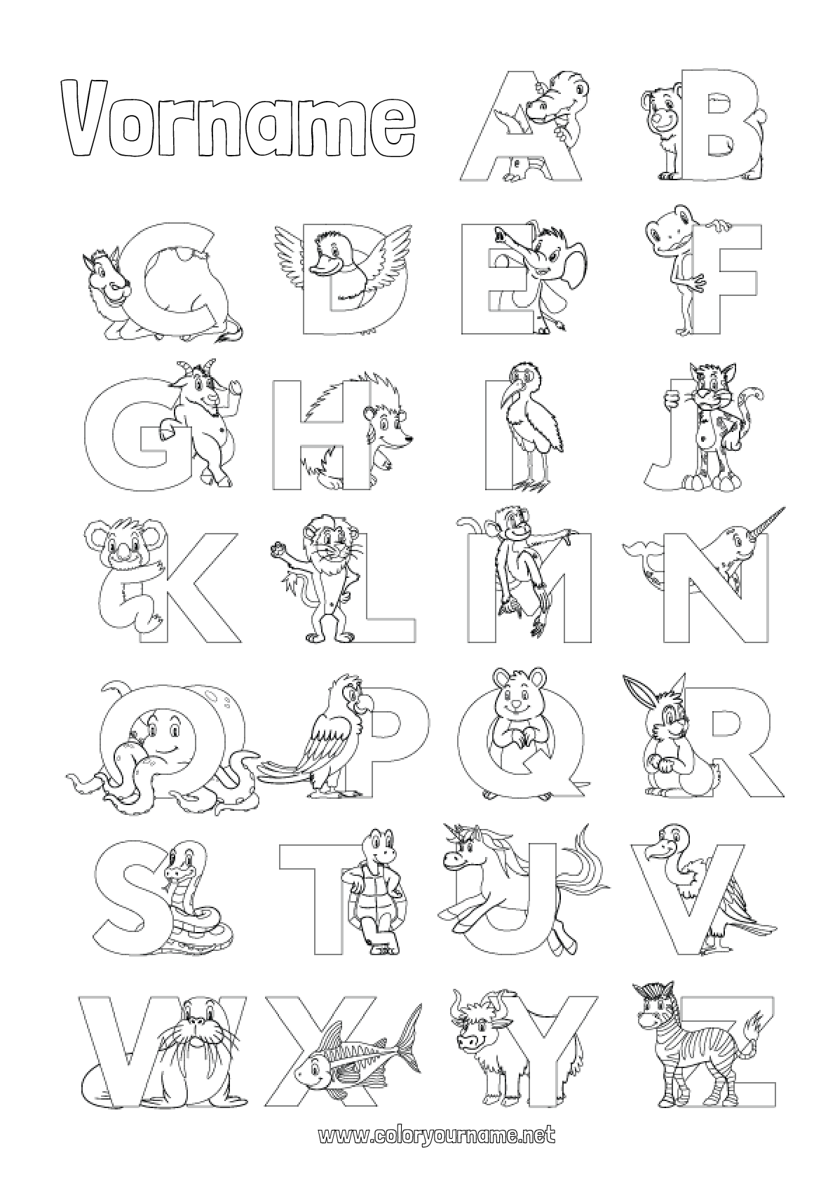  Malvorlage Nr.2860 - Kinderaktivitäten Tier Alphabet Motiv 