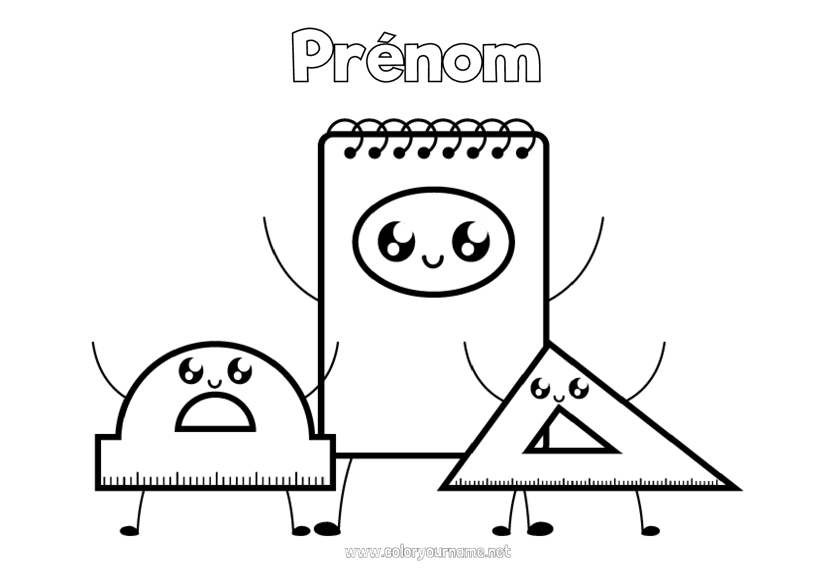 Coloriage n°2972 - Kawaii Fournitures scolaires équerre