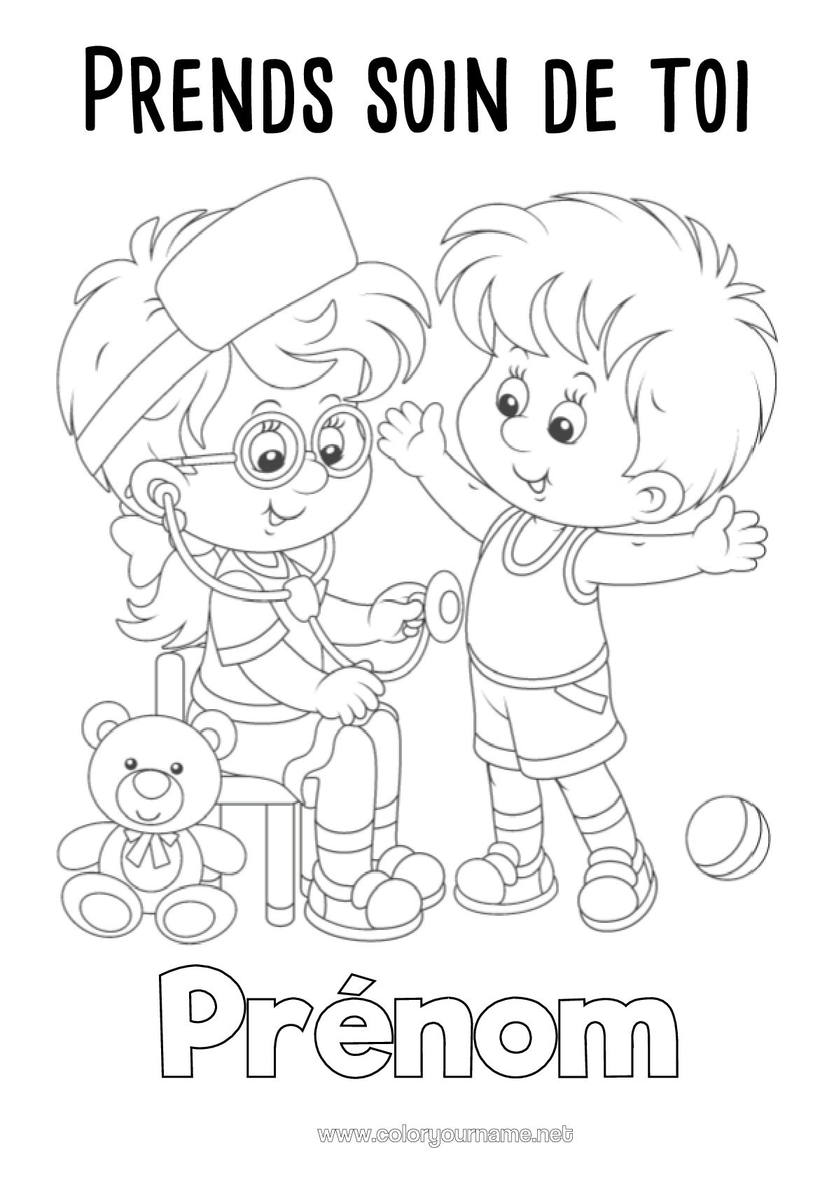 Coloriage à imprimer Malade Fille Garçon Enfant Docteur Médecin Métiers De La Santé
