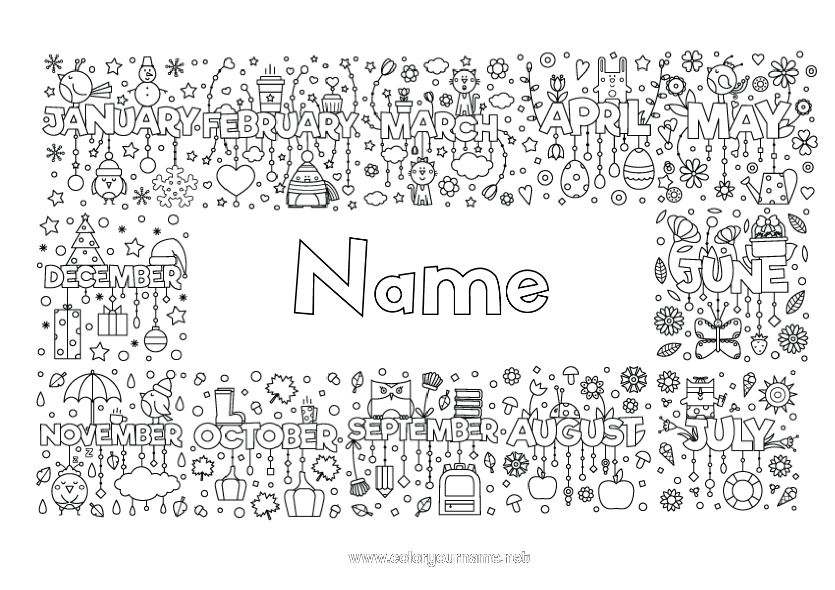 Coloring page No.3069 - Children's activities Months of the year Seasons