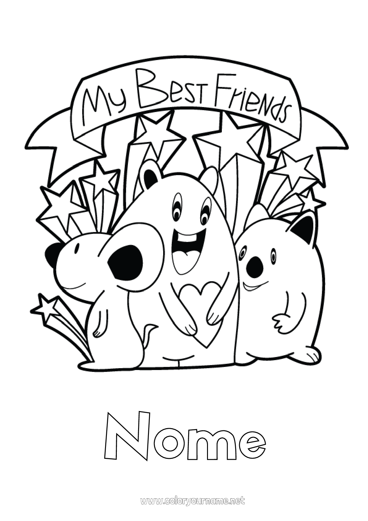 Desenhos kawaii para colorir, desenhar e imprimir - animais, bff