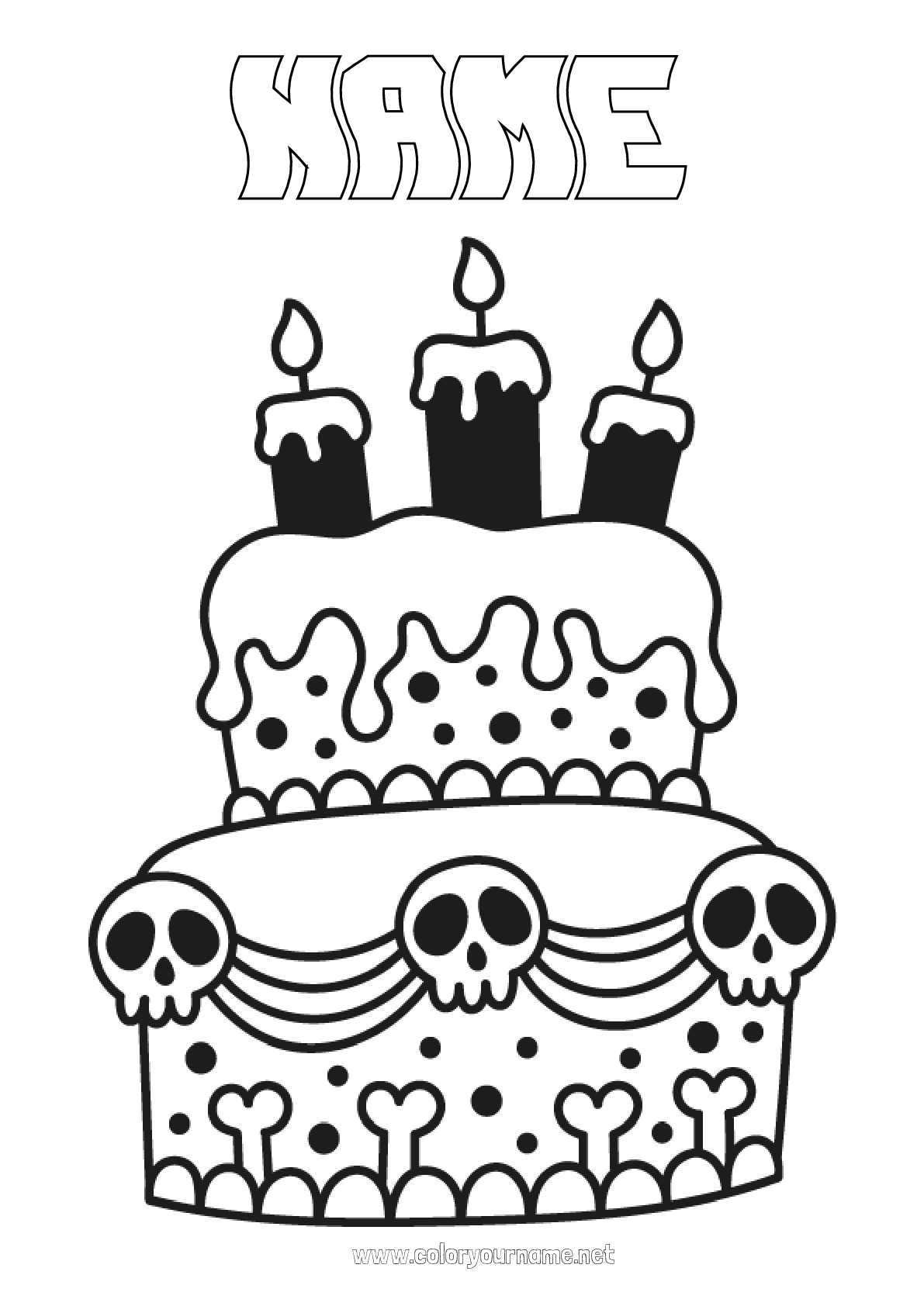 Coloring page No.3195 - Cake Halloween Birthday