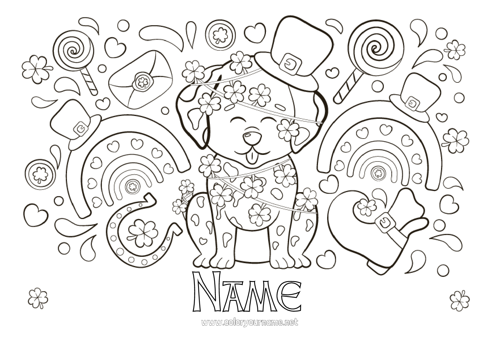 Coloring page No.3218 - Dog Luck Clover