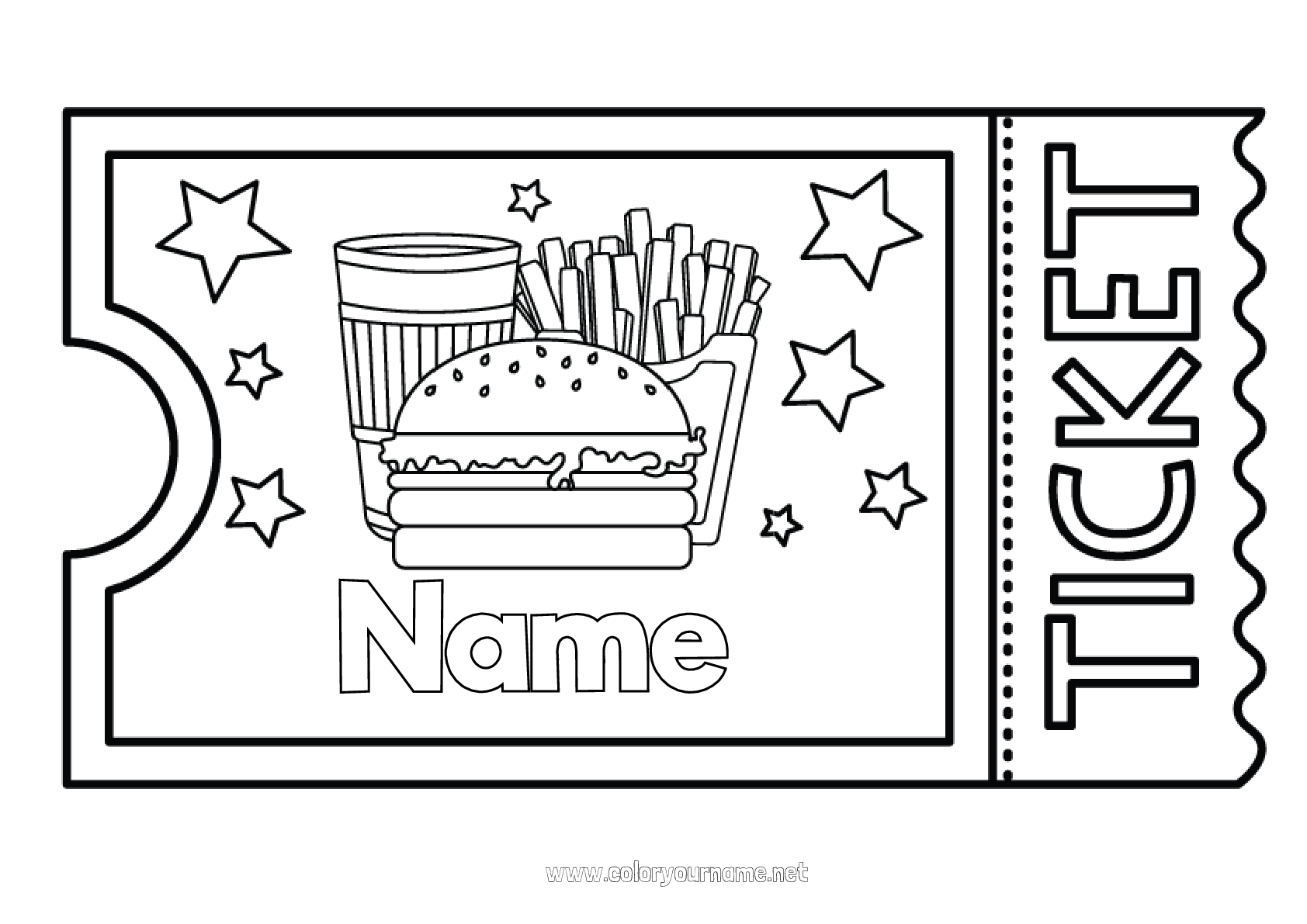 Coloring page No.3443 Hamburger Ticket