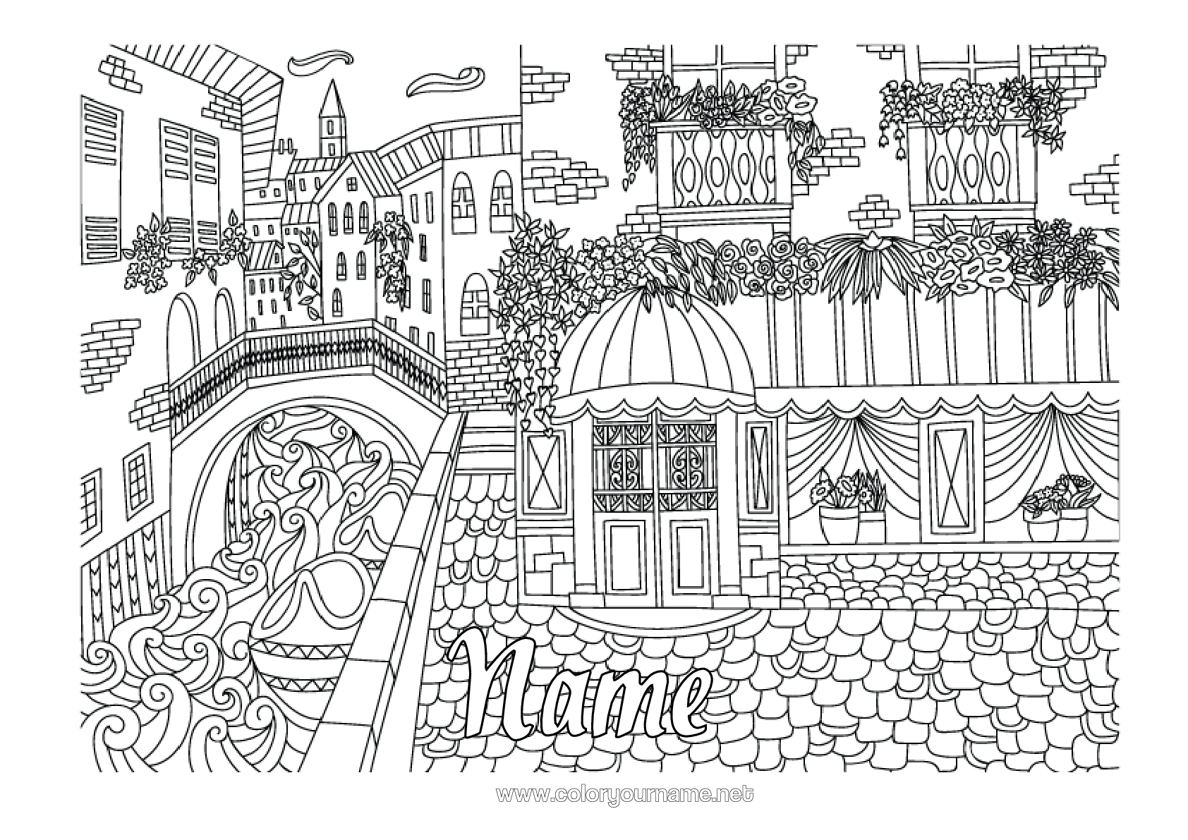 Coloring page to print Italy Complex Coloring Pages Zentangle Bridge