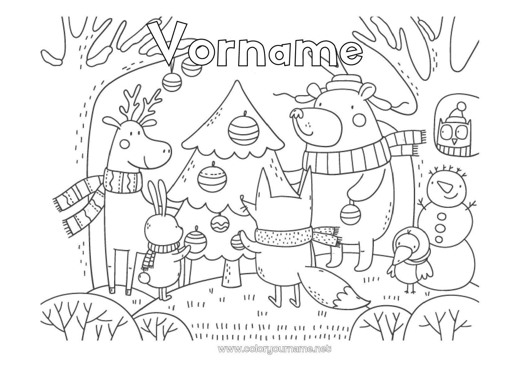  Malvorlage Nr.3531 - Bär Weihnachtsbaum Schneemann Illustration 