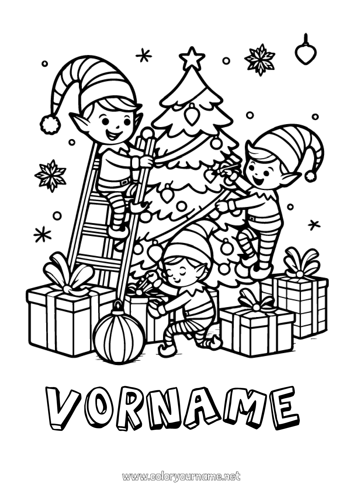  Foto zu Malvorlage Nr.3570 - Weihnachtsbaum Weihnachtself Elfen Ausmalbilder 