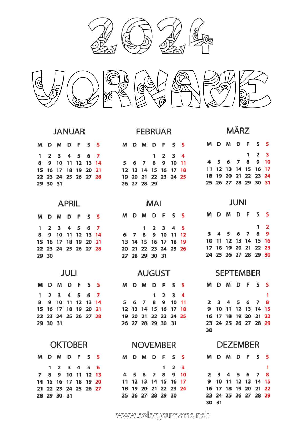 Malvorlage Nr.3583 - 2024 Kalender und Planer