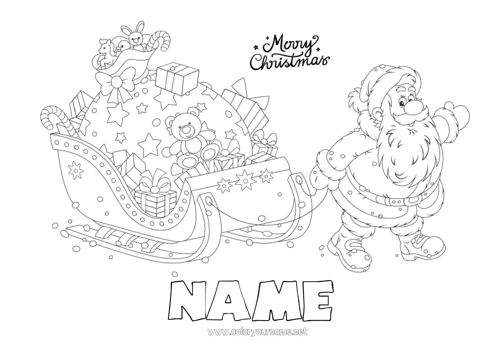 Coloring page No.372 Gifts Santa Claus Sleigh