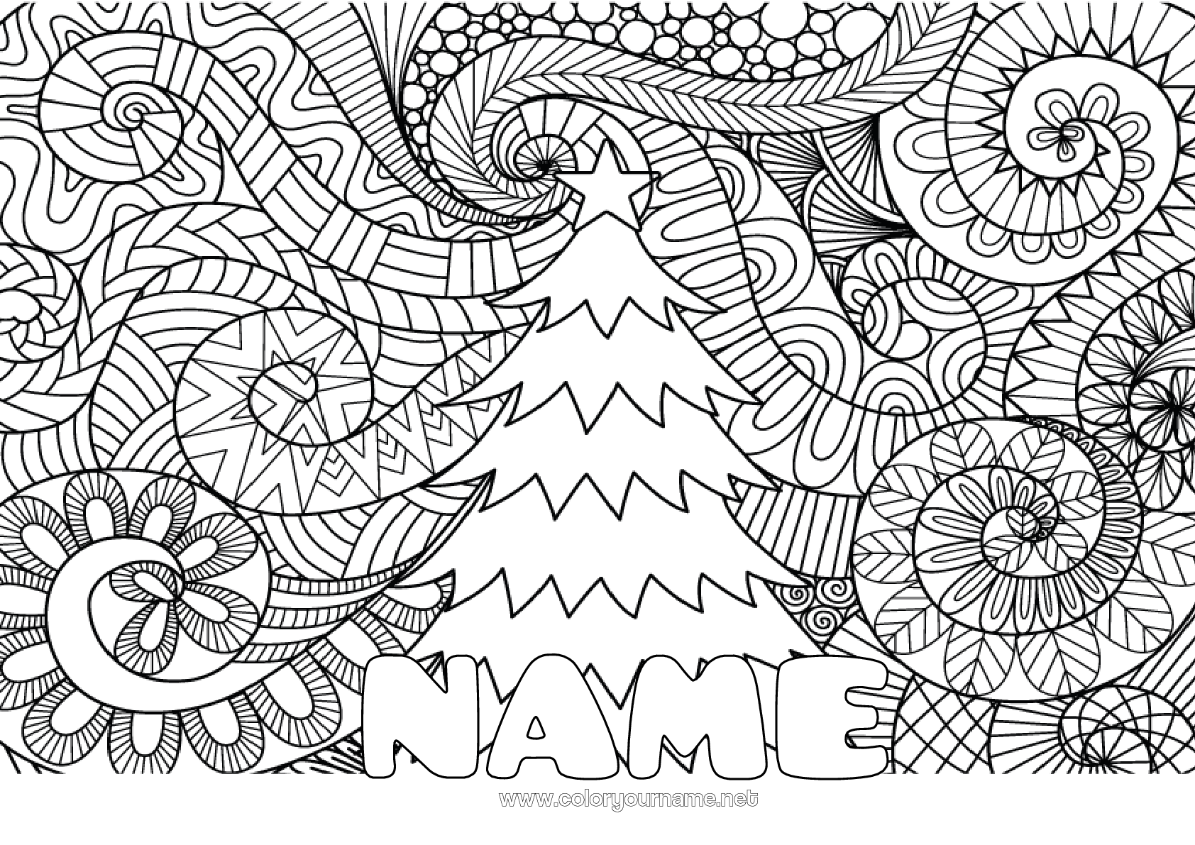 Coloring page No.374 - Christmas tree Mandala Christmas